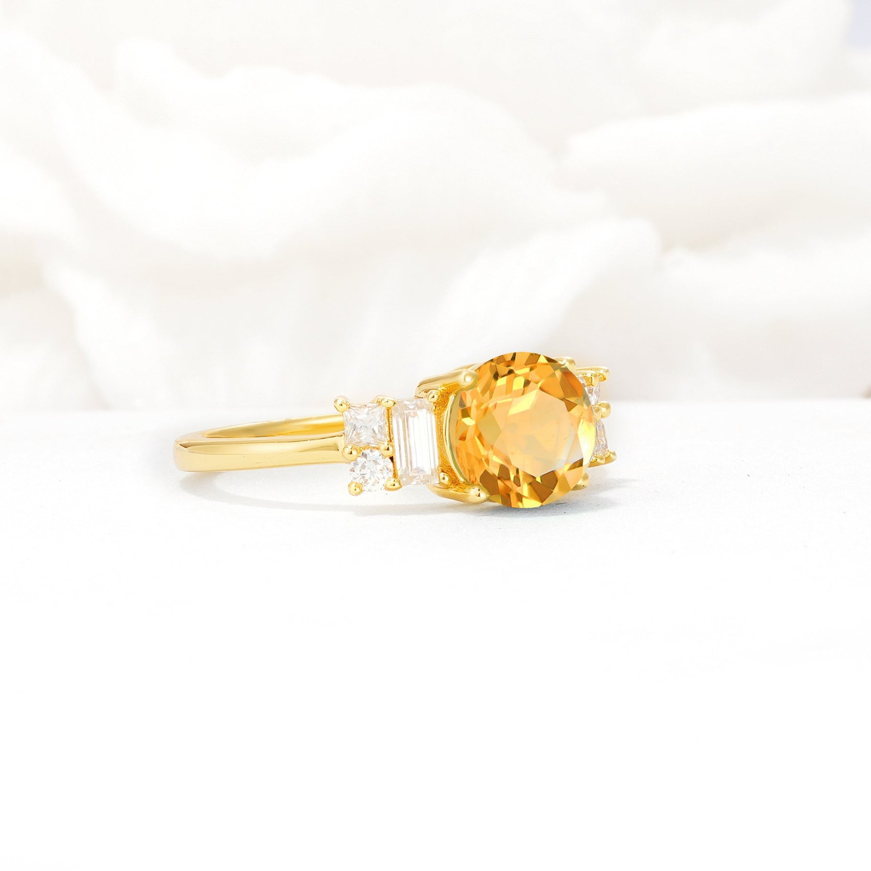 Round Cut Citrine Baguette Side Stone Engagement Ring - Additional view