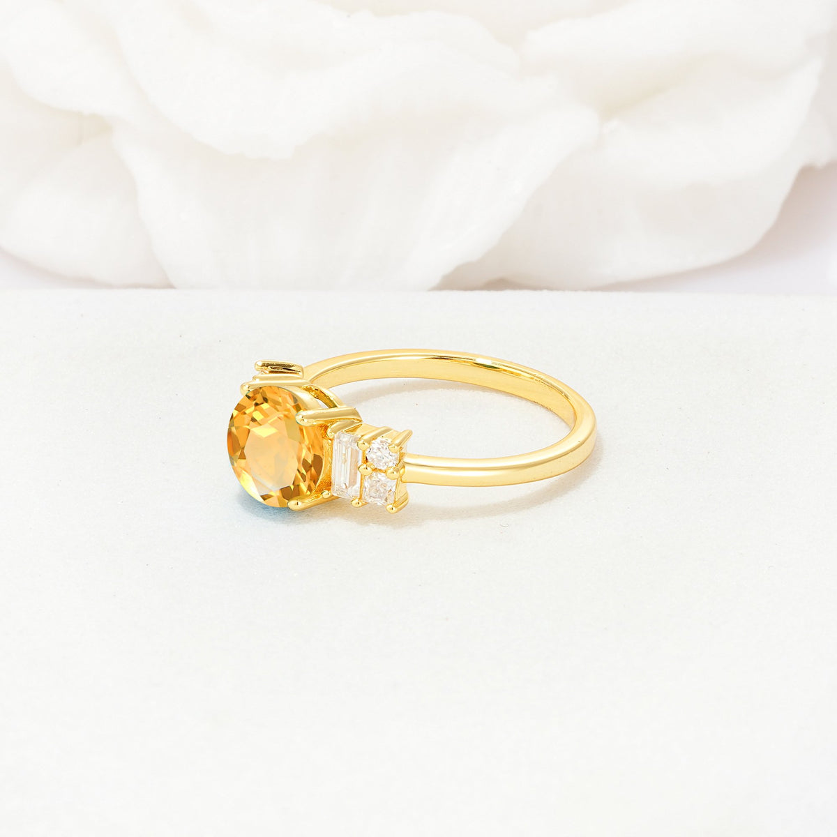 Round Cut Citrine Baguette Side Stone Engagement Ring - Additional view