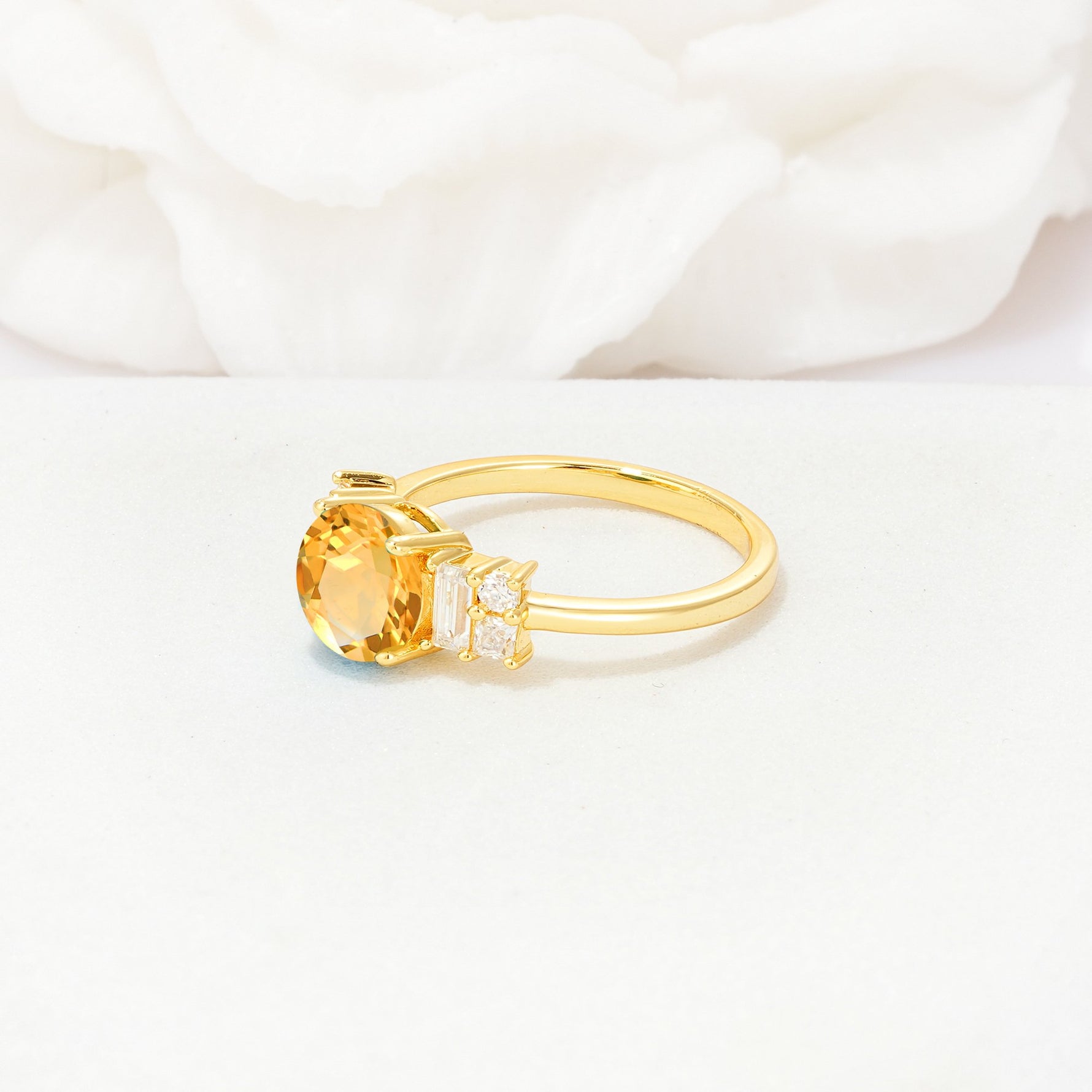 Round Cut Citrine Baguette Side Stone Engagement Ring - Additional view