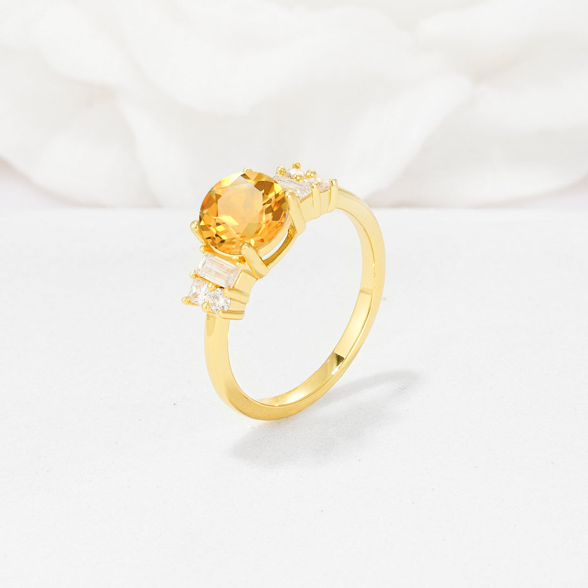Round Cut Citrine Baguette Side Stone Engagement Ring - Additional view
