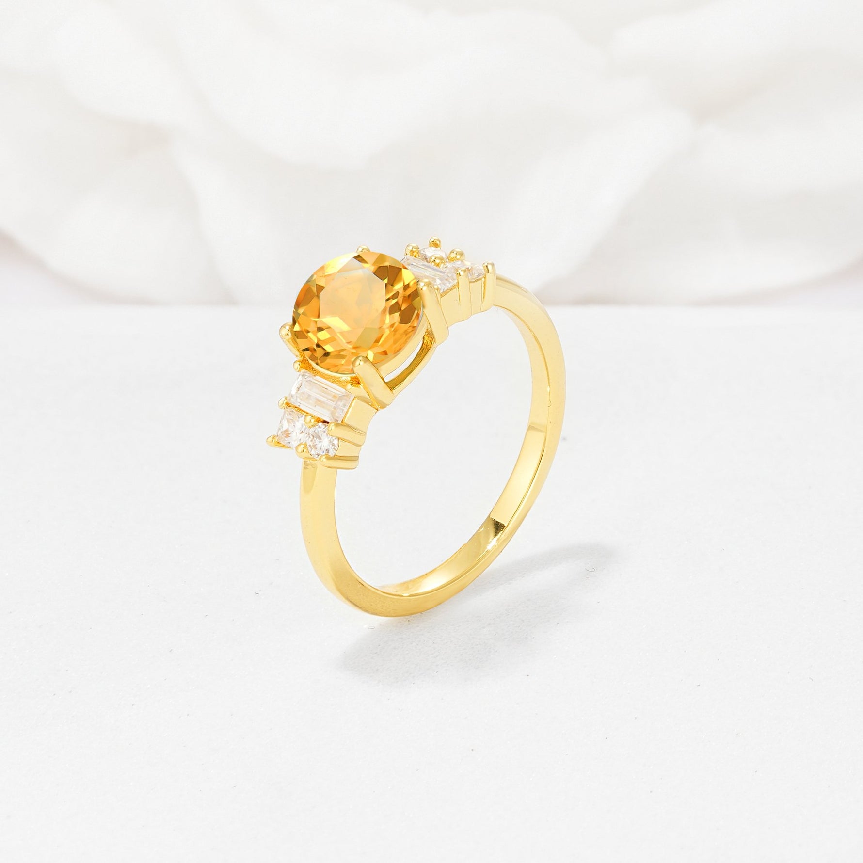 Round Cut Citrine Baguette Side Stone Engagement Ring - Additional view
