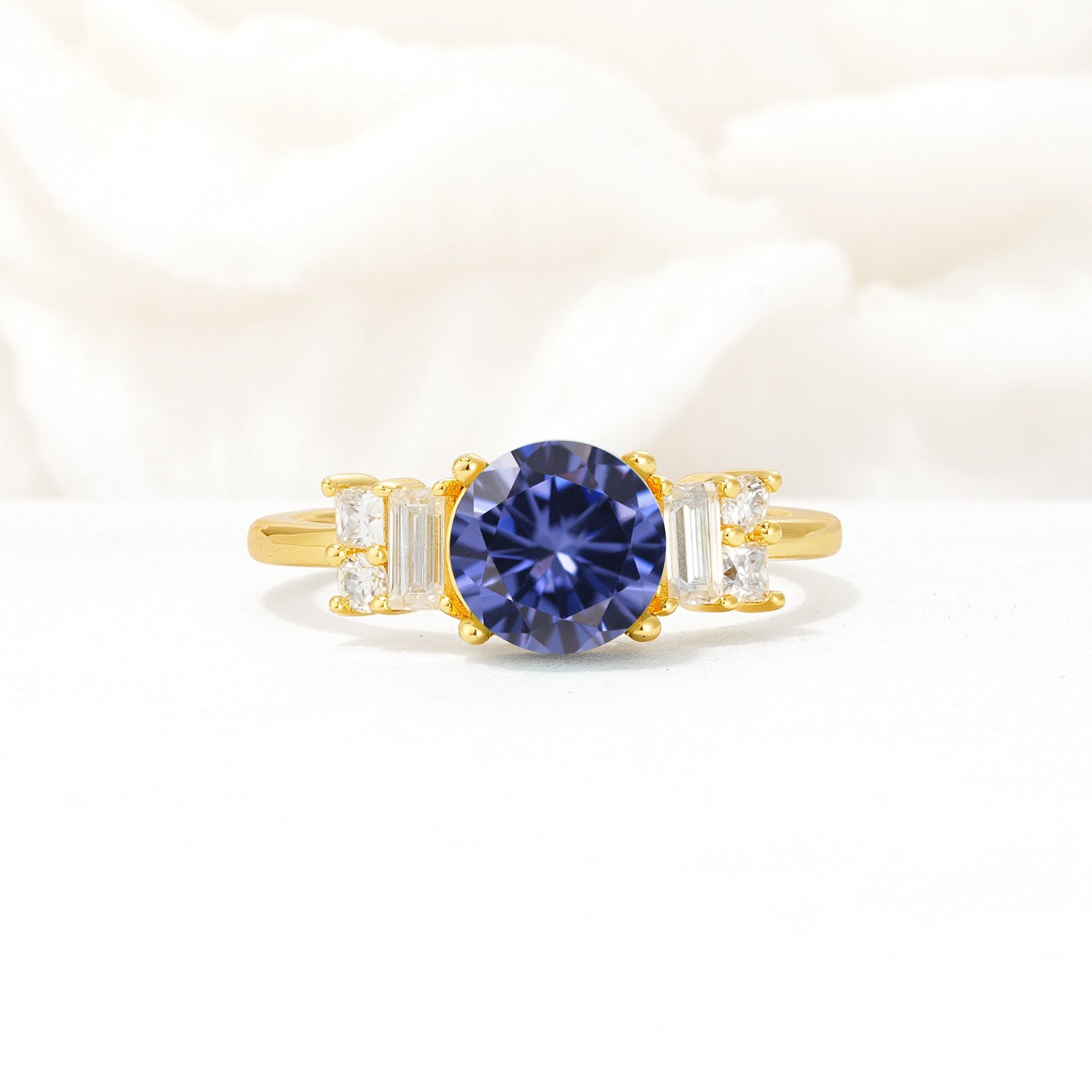 Round Cut Tanzanite Baguette Side Stone Engagement Ring - Additional view