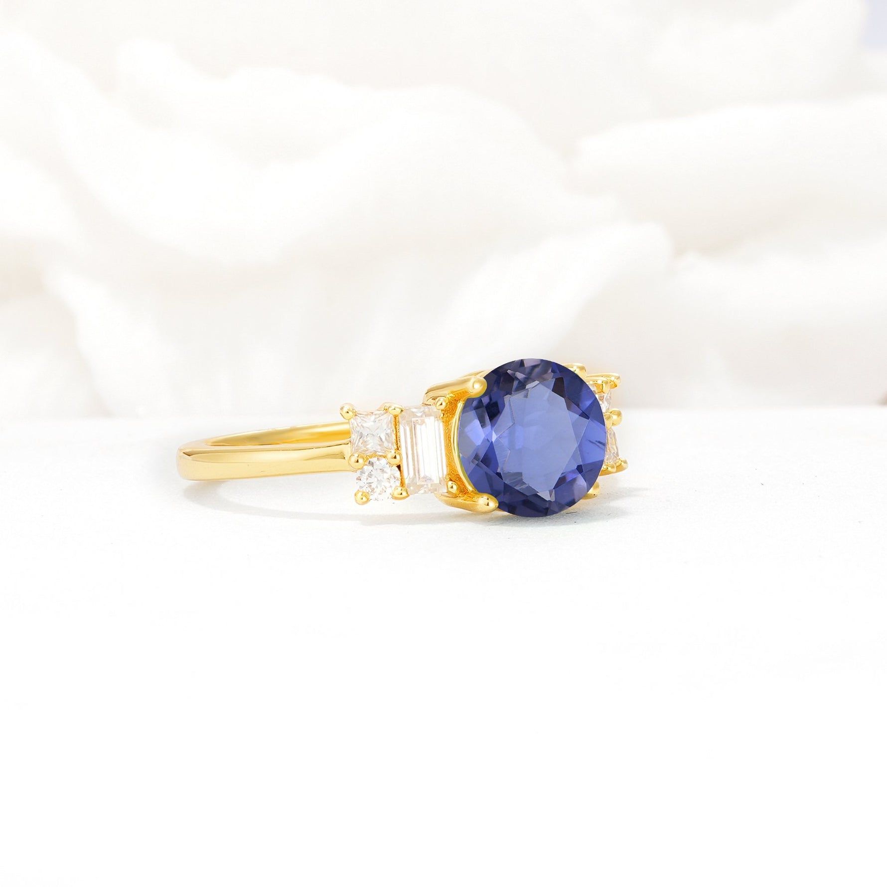 Round Cut Tanzanite Baguette Side Stone Engagement Ring - Additional view