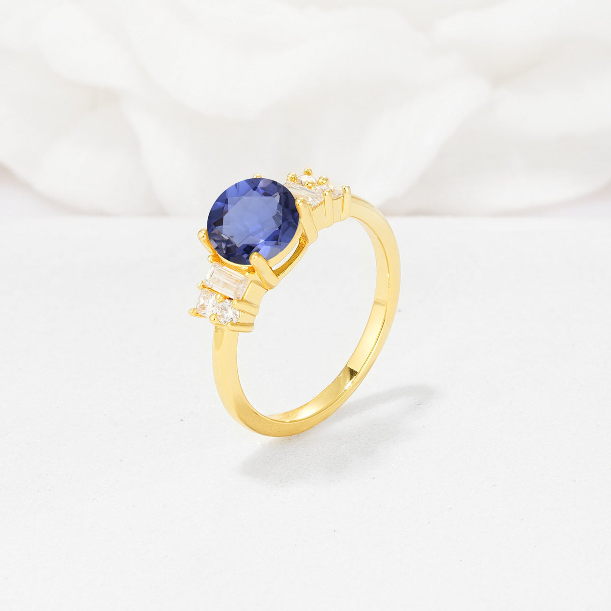 Round Cut Tanzanite Baguette Side Stone Engagement Ring - Additional view