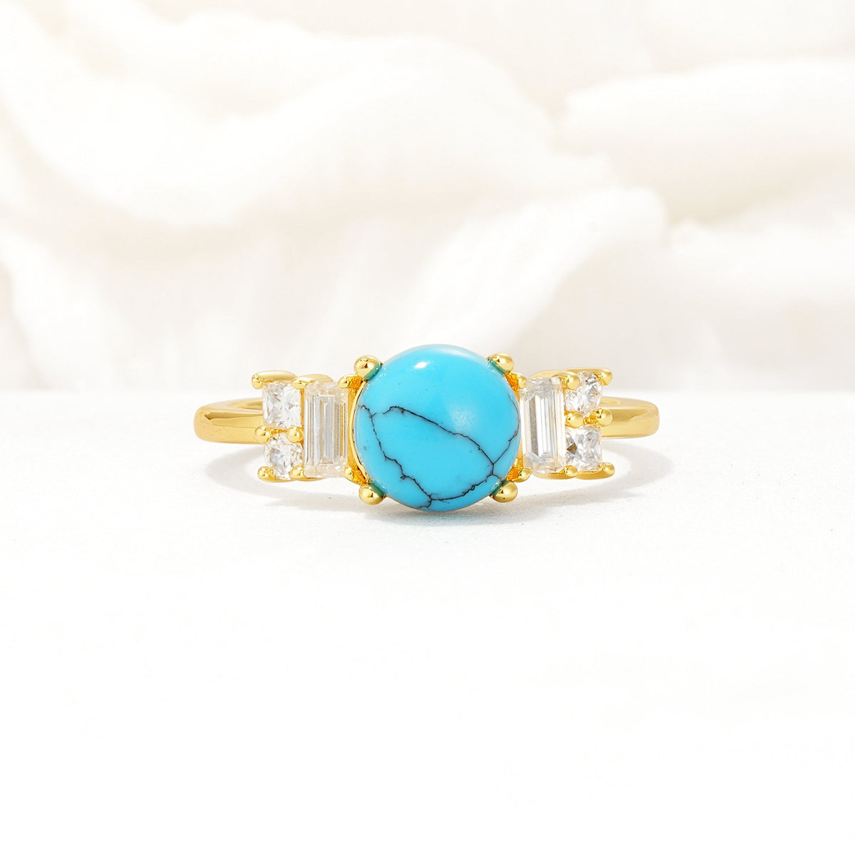 Round Cut Turquoise Baguette Side Stone Engagement Ring - Additional view