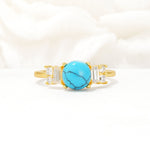 Round Cut Turquoise Baguette Side Stone Engagement Ring - Additional view