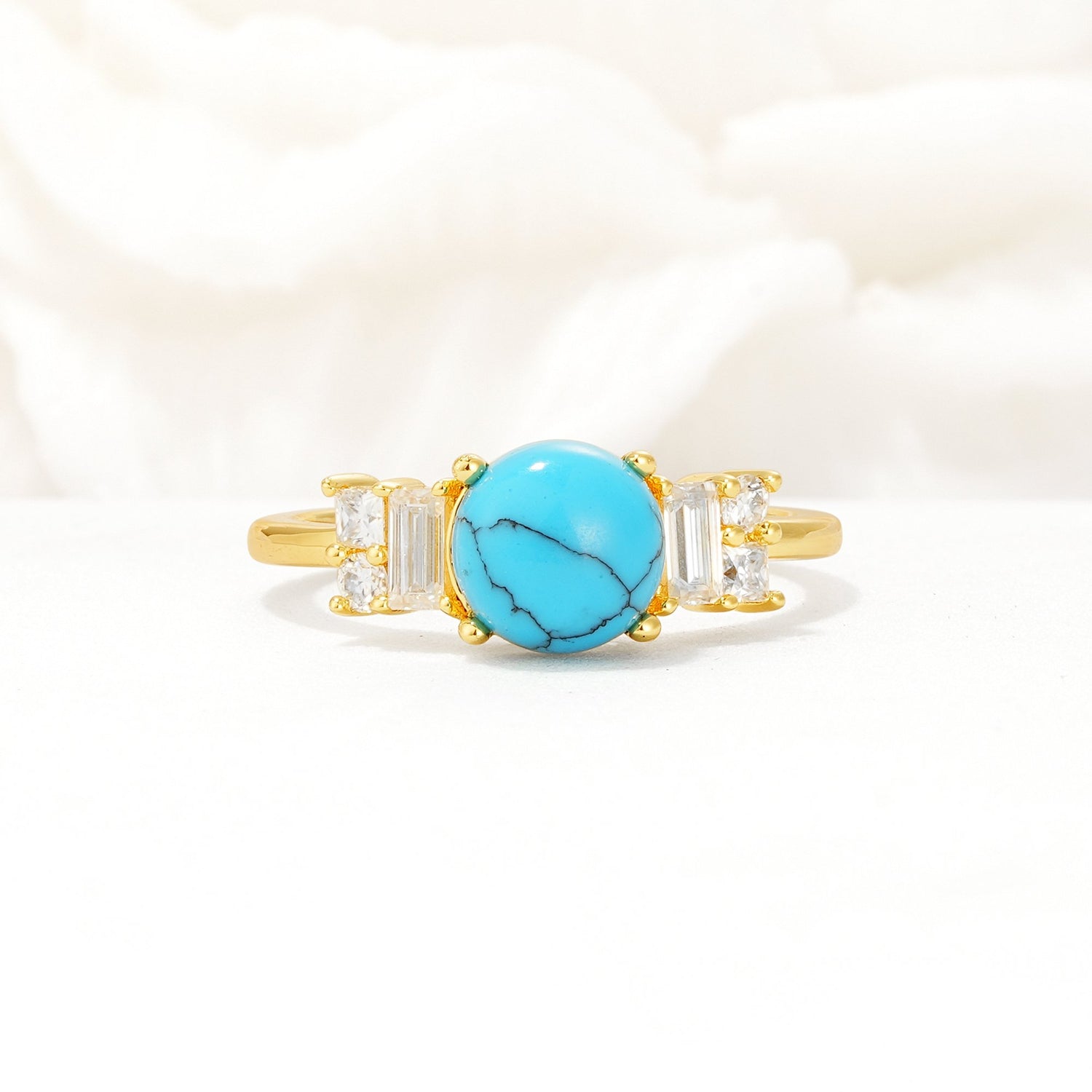 Round Cut Turquoise Baguette Side Stone Engagement Ring - Additional view