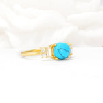 Round Cut Turquoise Baguette Side Stone Engagement Ring - Additional view