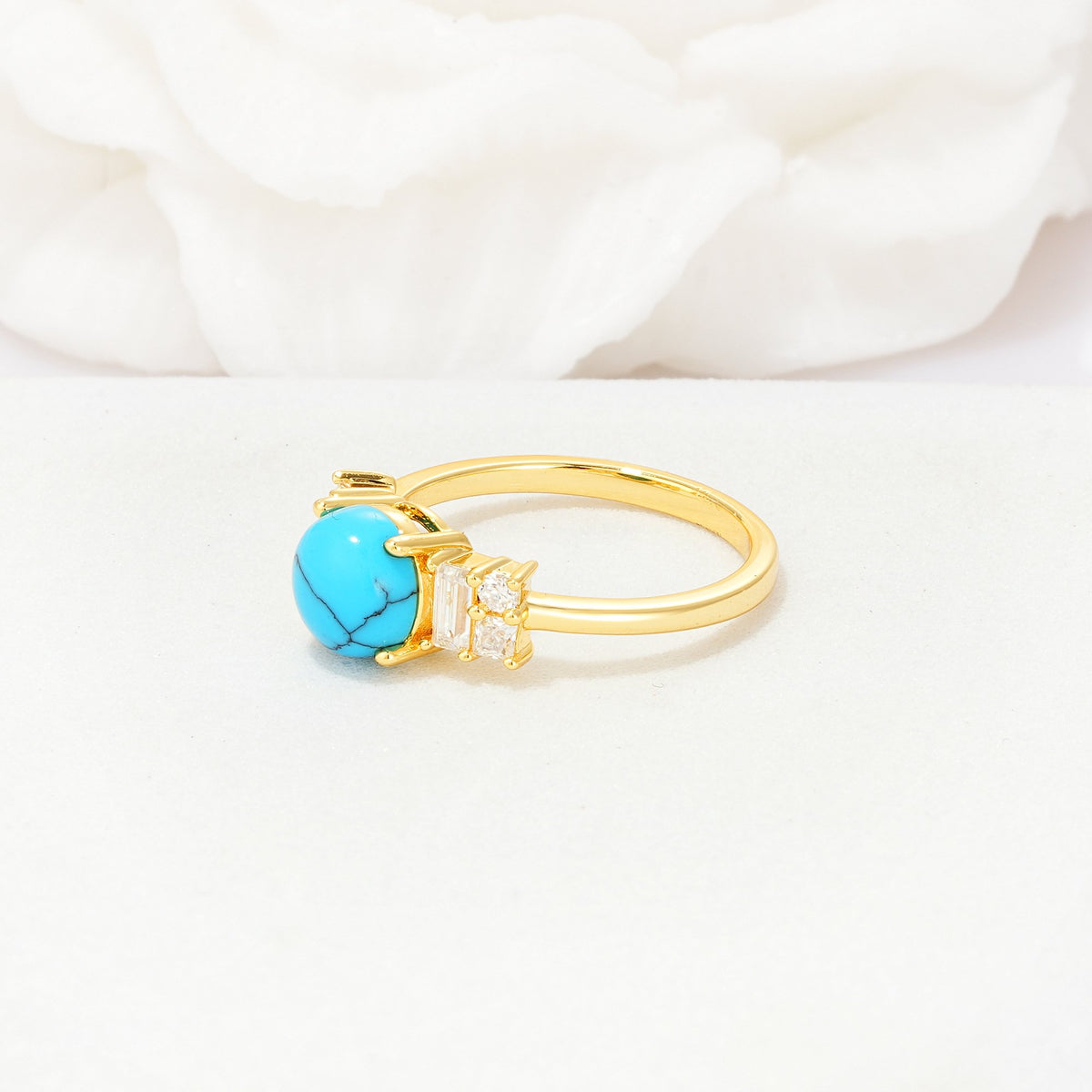 Round Cut Turquoise Baguette Side Stone Engagement Ring - Additional view