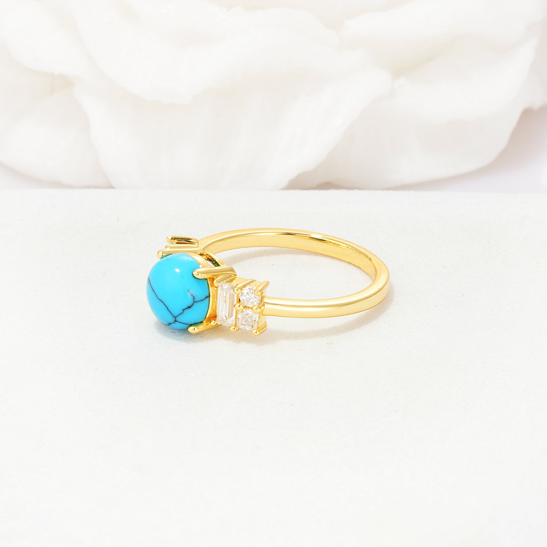Round Cut Turquoise Baguette Side Stone Engagement Ring - Additional view