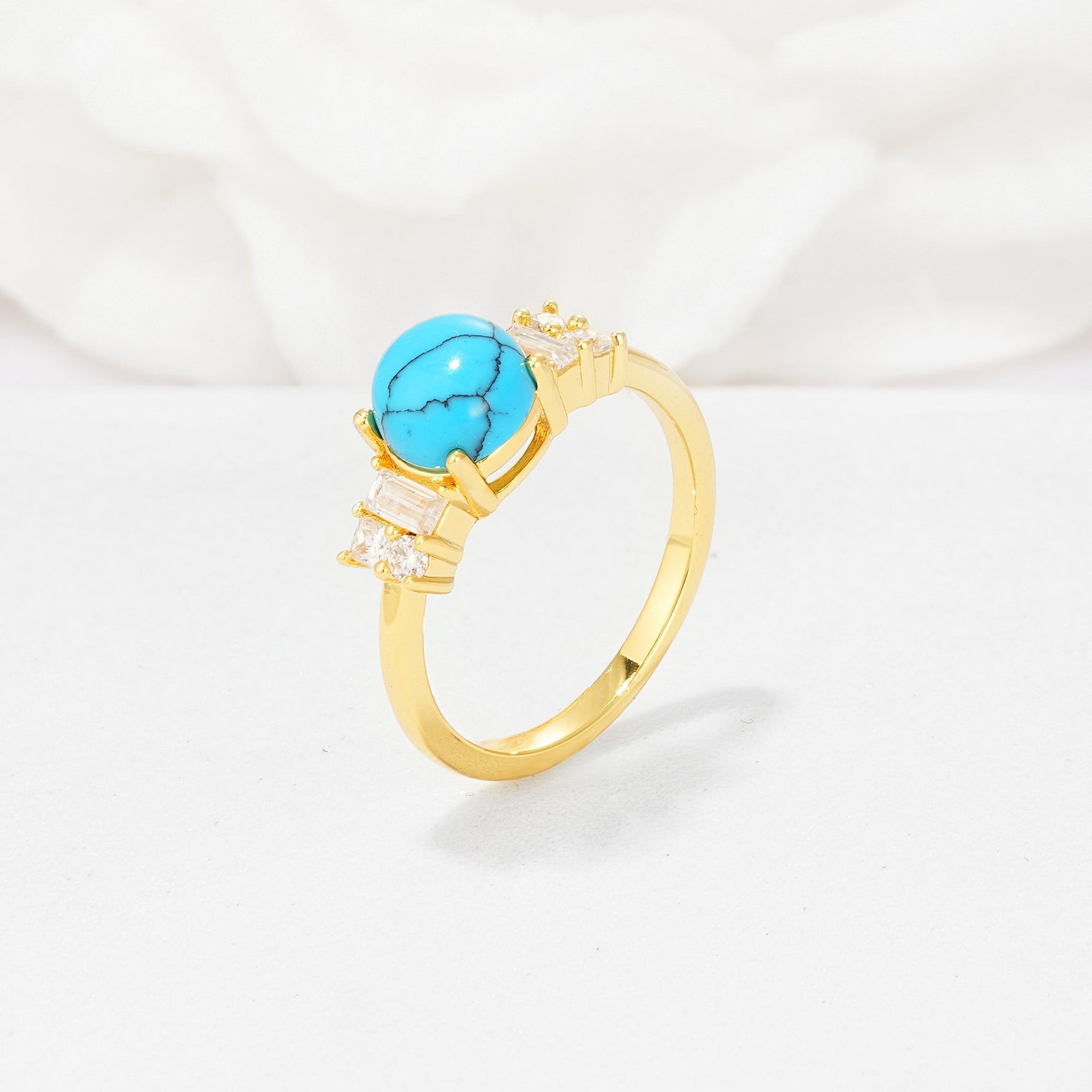 Round Cut Turquoise Baguette Side Stone Engagement Ring - Additional view