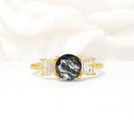 Round Cut Black Rutilated Quartz Baguette Side Stone Engagement Ring - Additional view