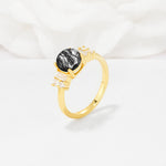 Round Cut Black Rutilated Quartz Baguette Side Stone Engagement Ring - Additional view