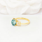 Round Cut Moss Agate Baguette Side Stone Engagement Ring - Additional view