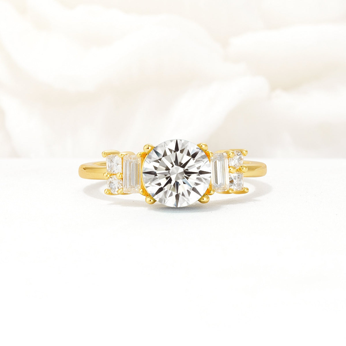 Round Cut Lab Diamond Baguette Side Stone Engagement Ring - Additional view