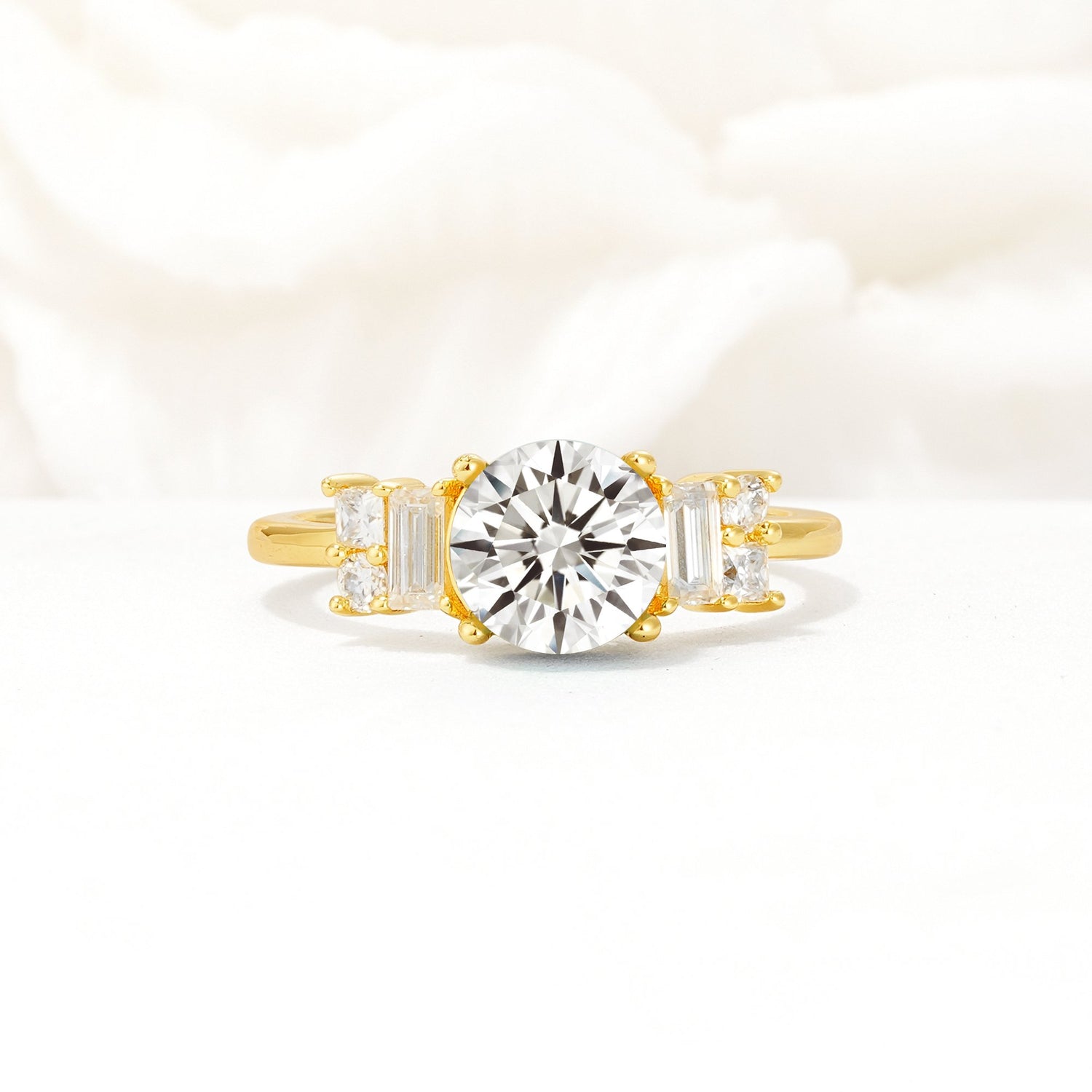 Round Cut Lab Diamond Baguette Side Stone Engagement Ring - Additional view