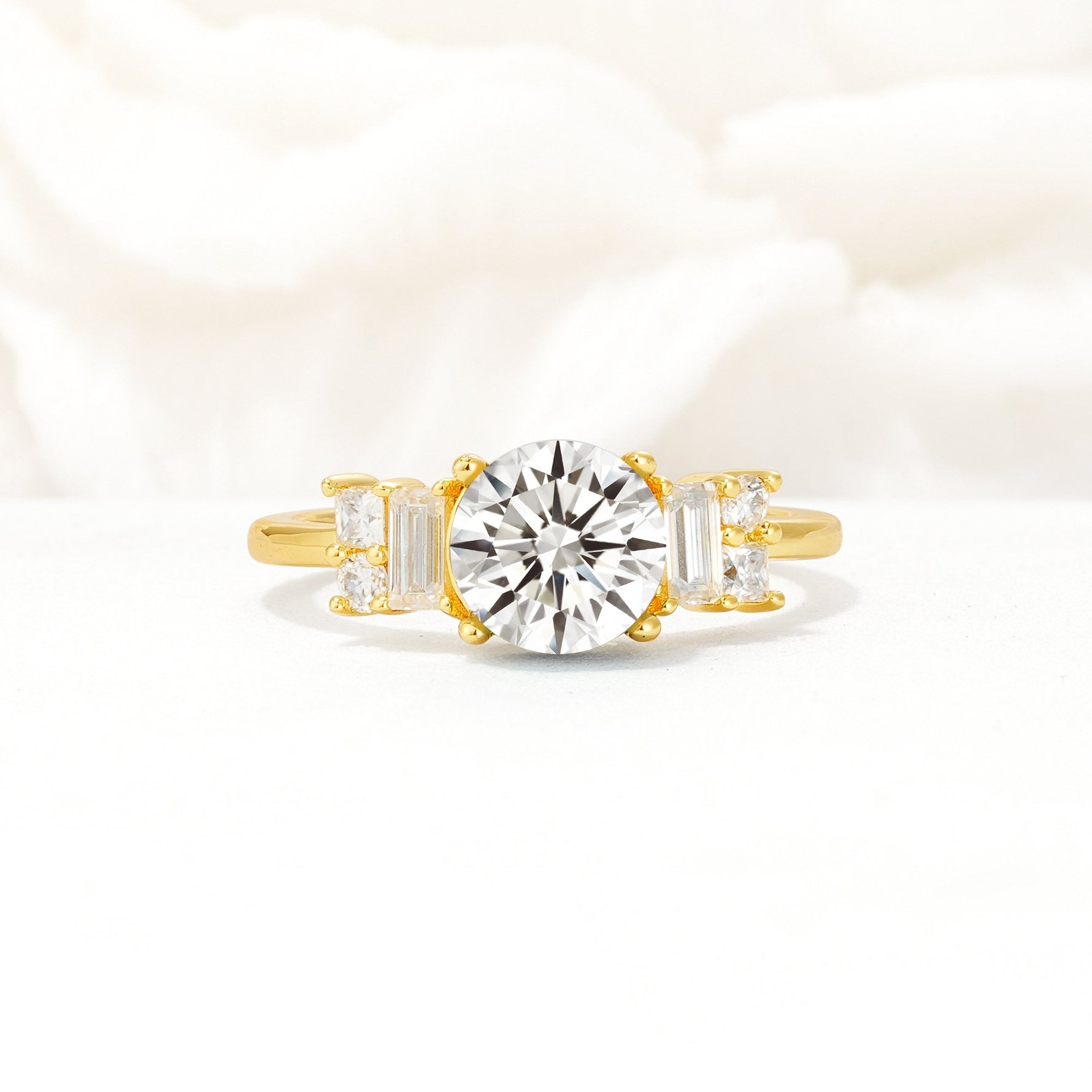 Round Cut Lab Diamond Baguette Side Stone Engagement Ring - Additional view