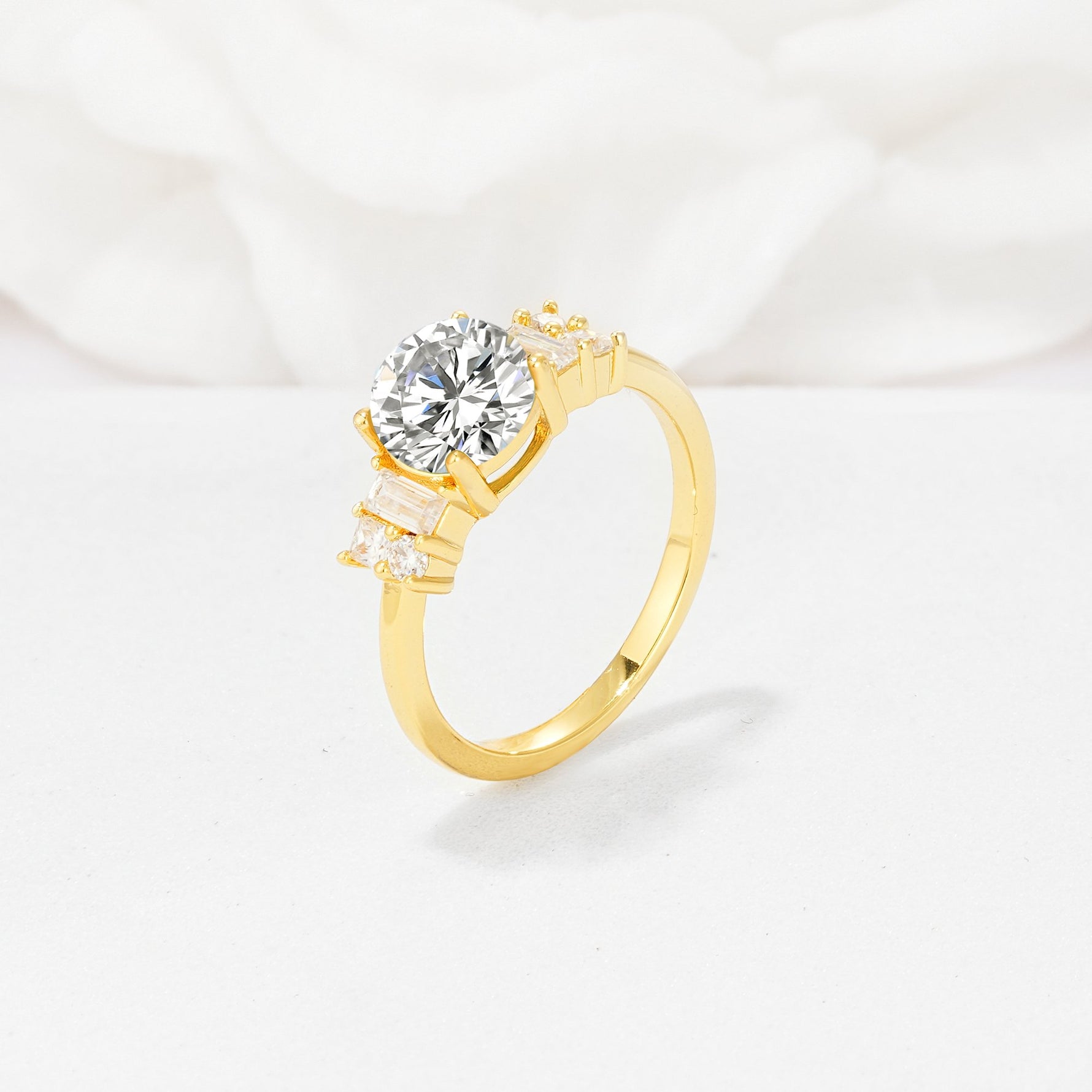Round Cut Lab Diamond Baguette Side Stone Engagement Ring - Additional view