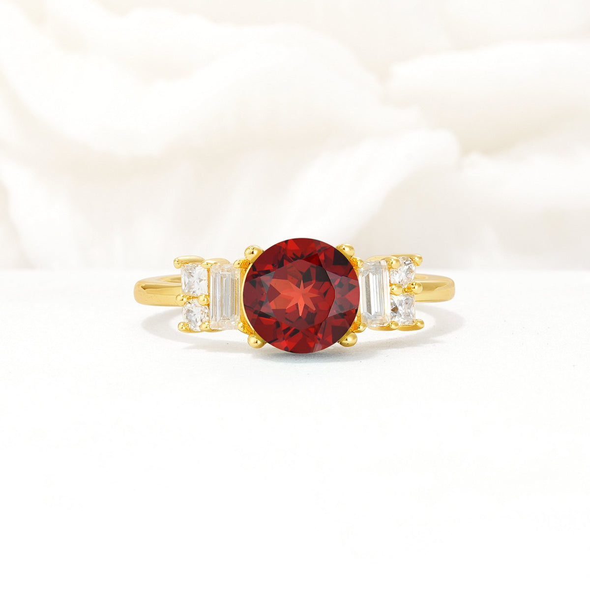 Round Cut Garnet Baguette Side Stone Engagement Ring - Additional view
