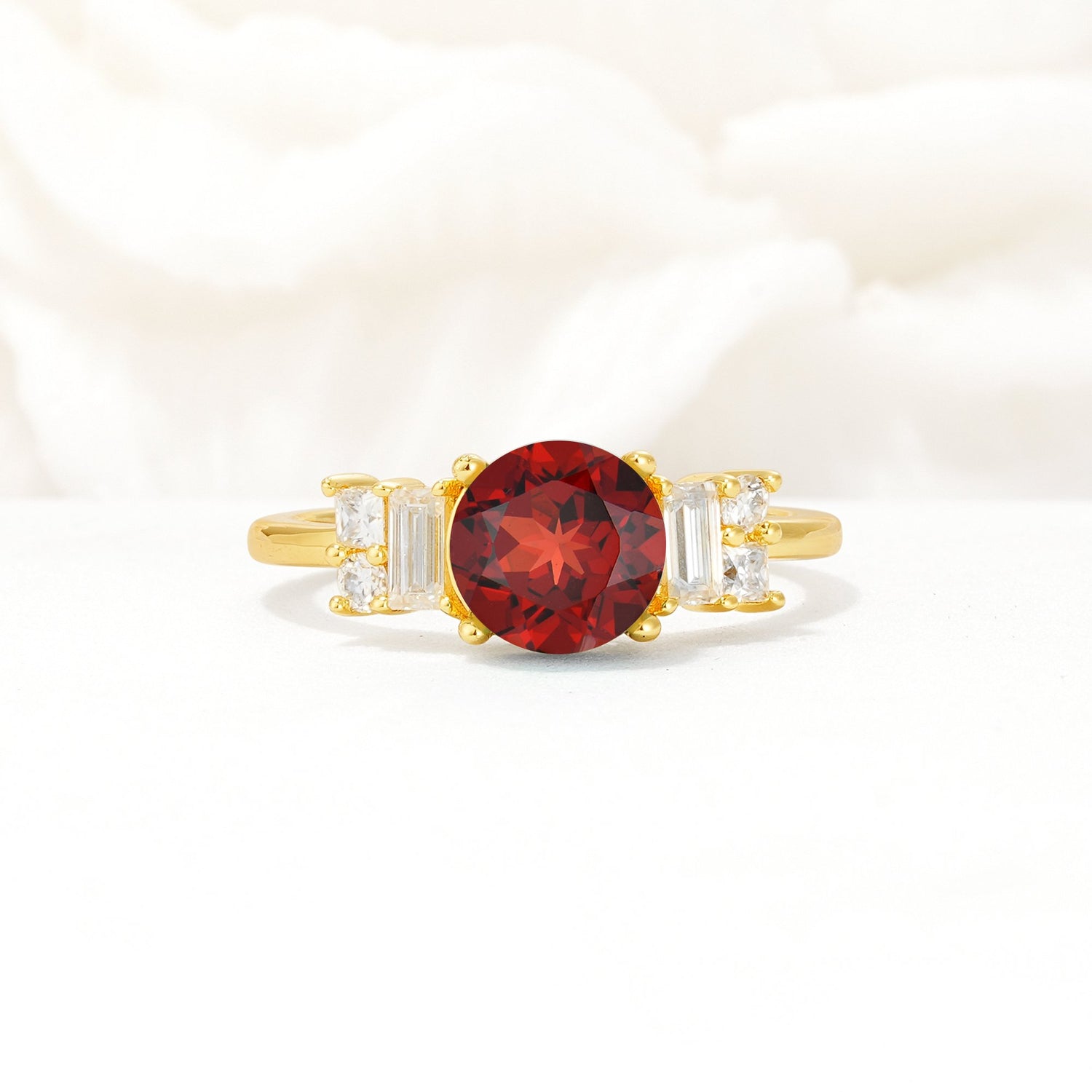 Round Cut Garnet Baguette Side Stone Engagement Ring - Additional view