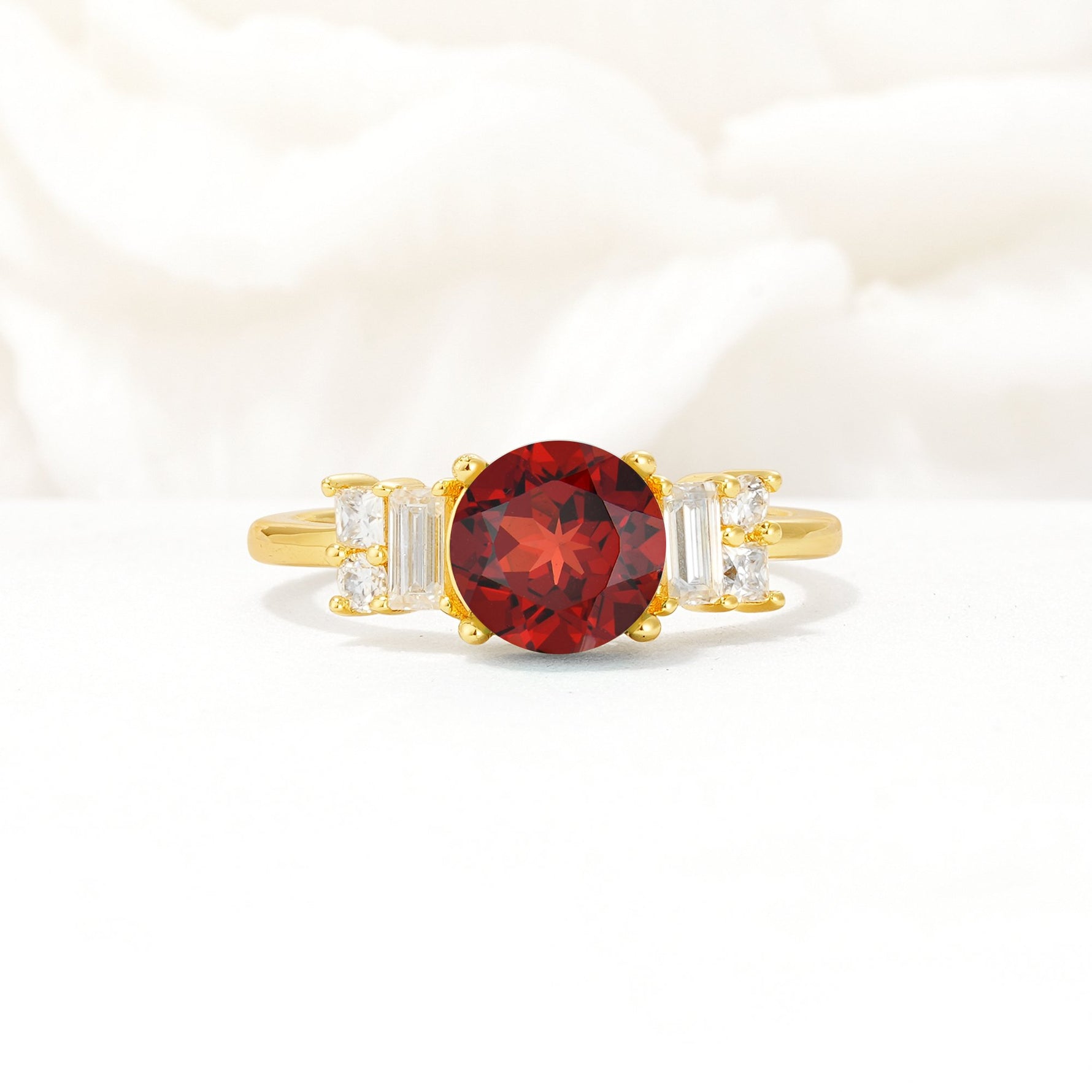 Round Cut Garnet Baguette Side Stone Engagement Ring - Additional view