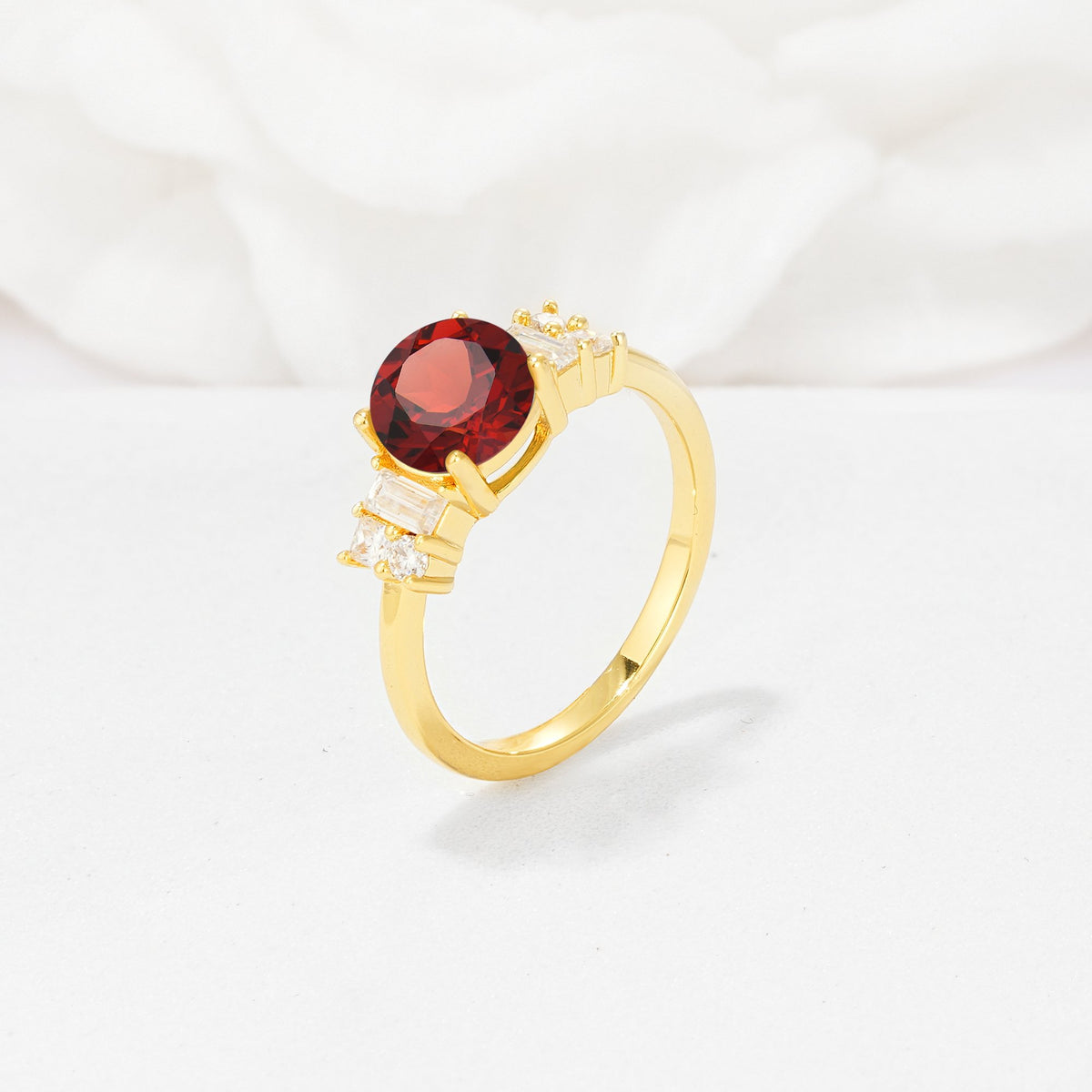 Round Cut Garnet Baguette Side Stone Engagement Ring - Additional view