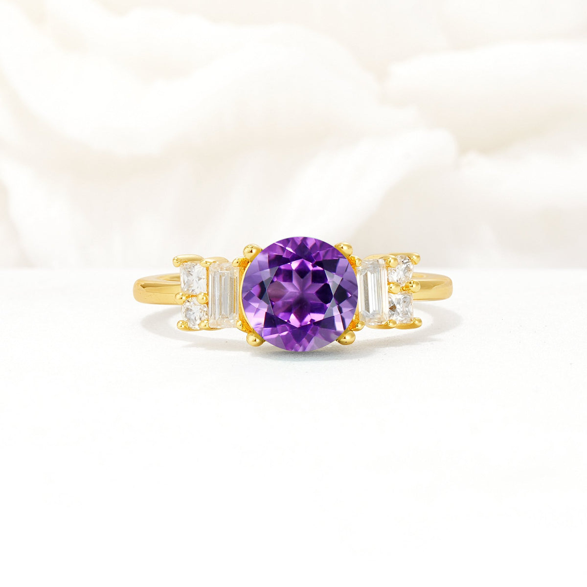 Round Cut Amethyst Baguette Side Stone Engagement Ring - Additional view