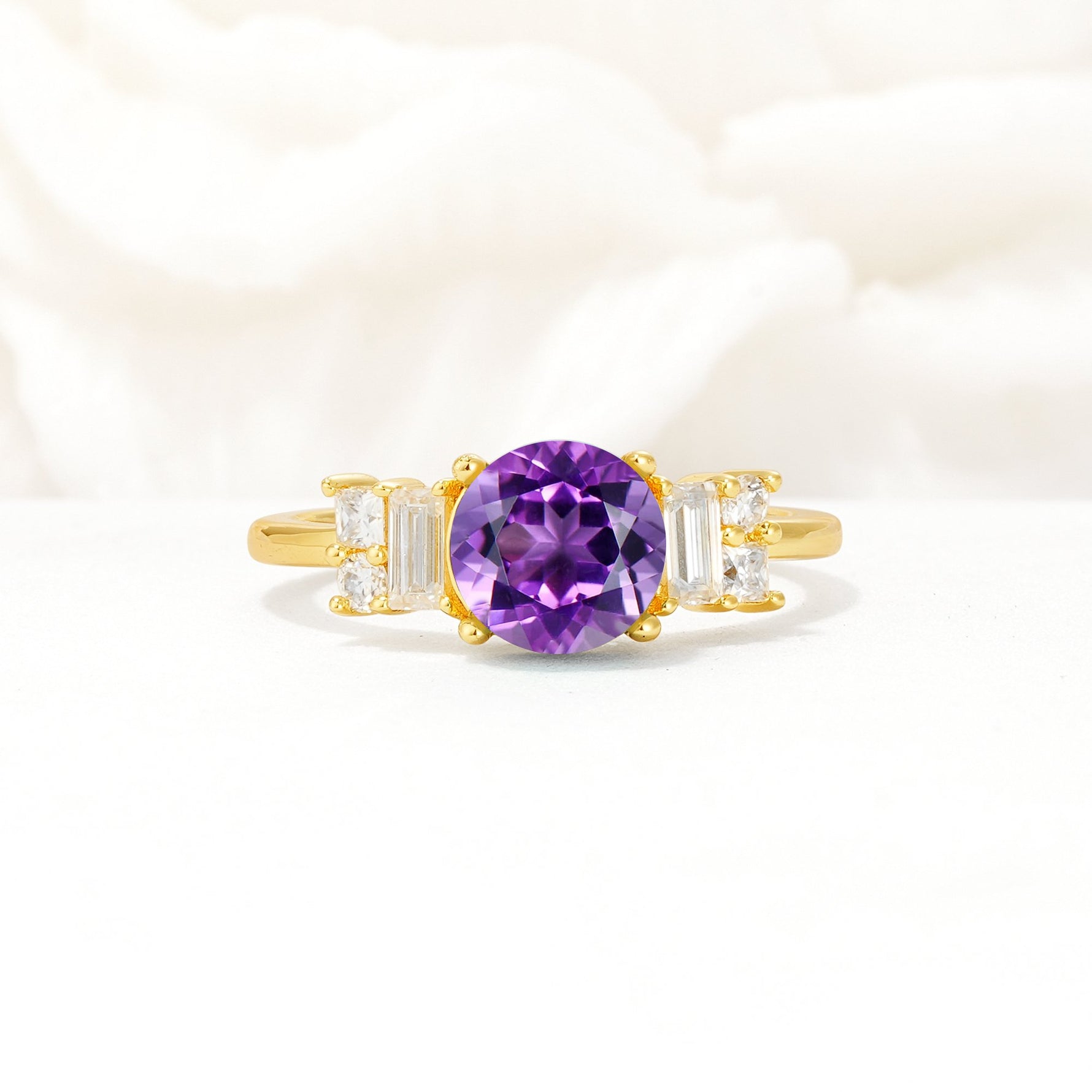 Round Cut Amethyst Baguette Side Stone Engagement Ring - Additional view