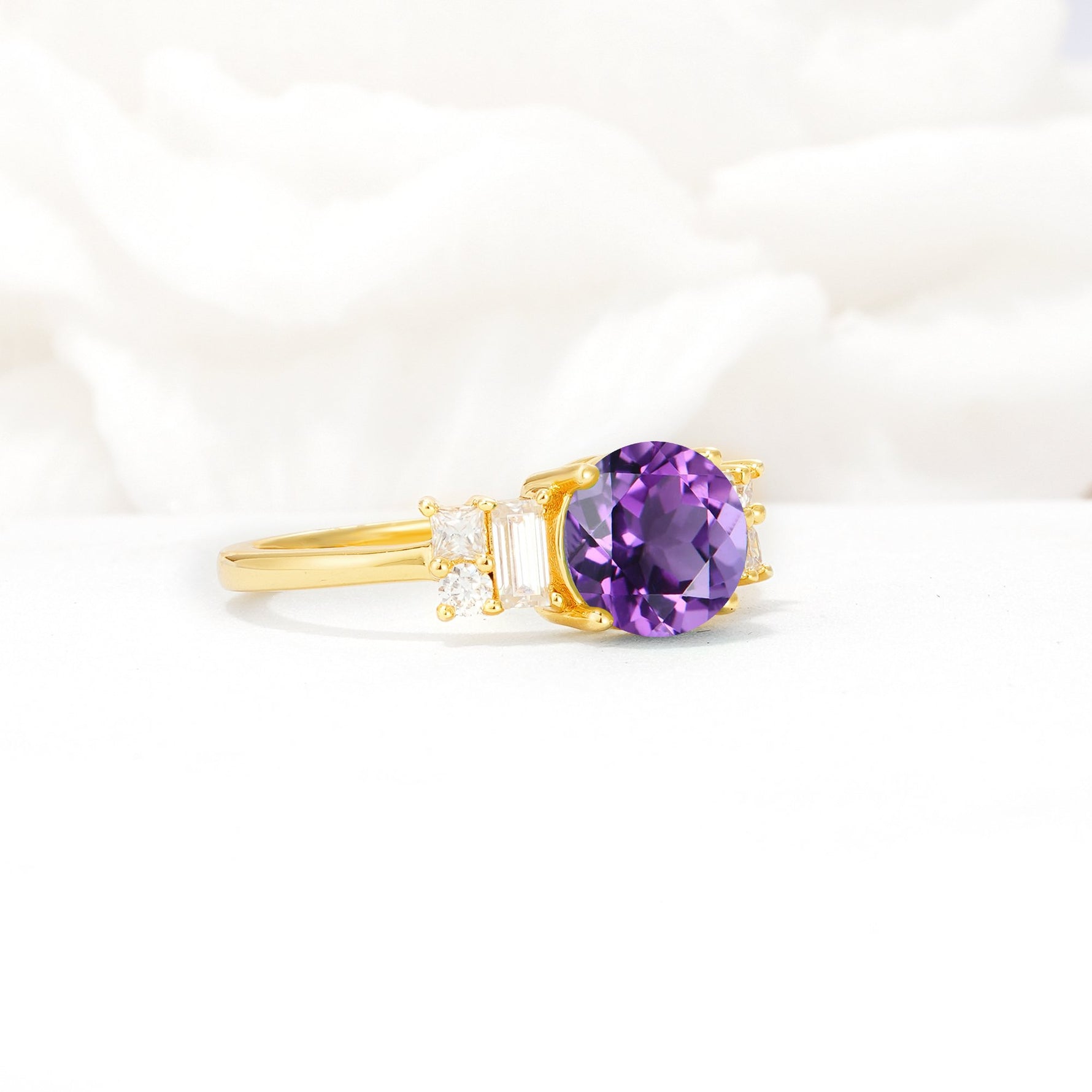 Round Cut Amethyst Baguette Side Stone Engagement Ring - Additional view