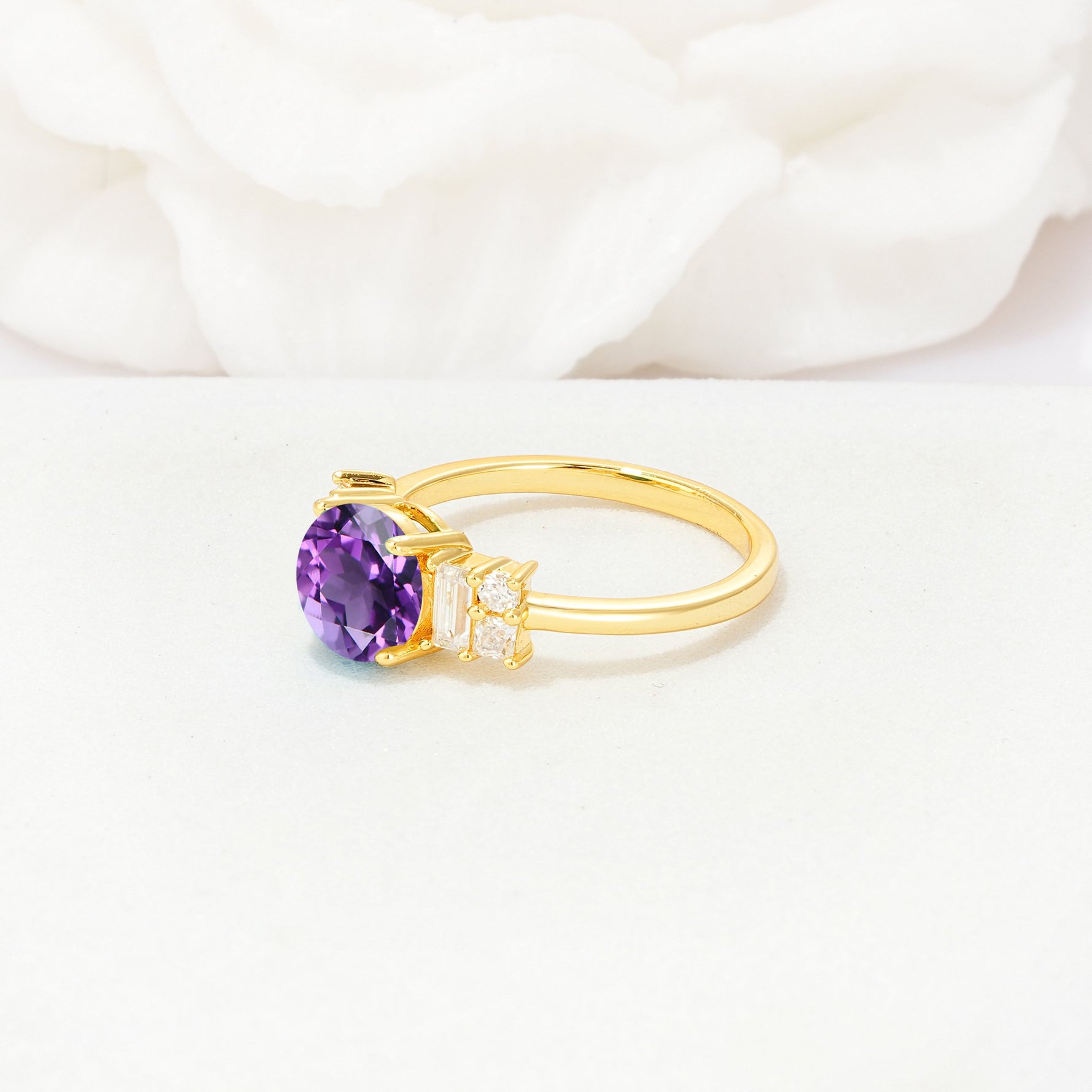 Round Cut Amethyst Baguette Side Stone Engagement Ring - Additional view