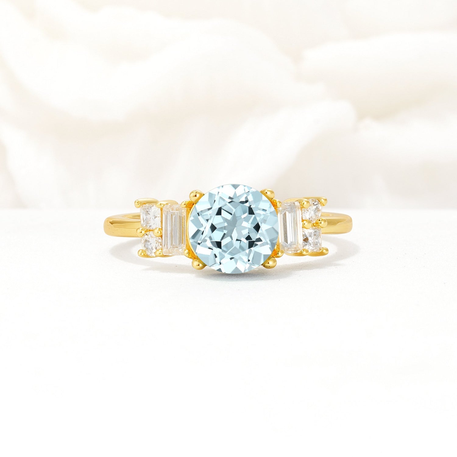 Round Cut Aquamarine Baguette Side Stone Engagement Ring - Additional view