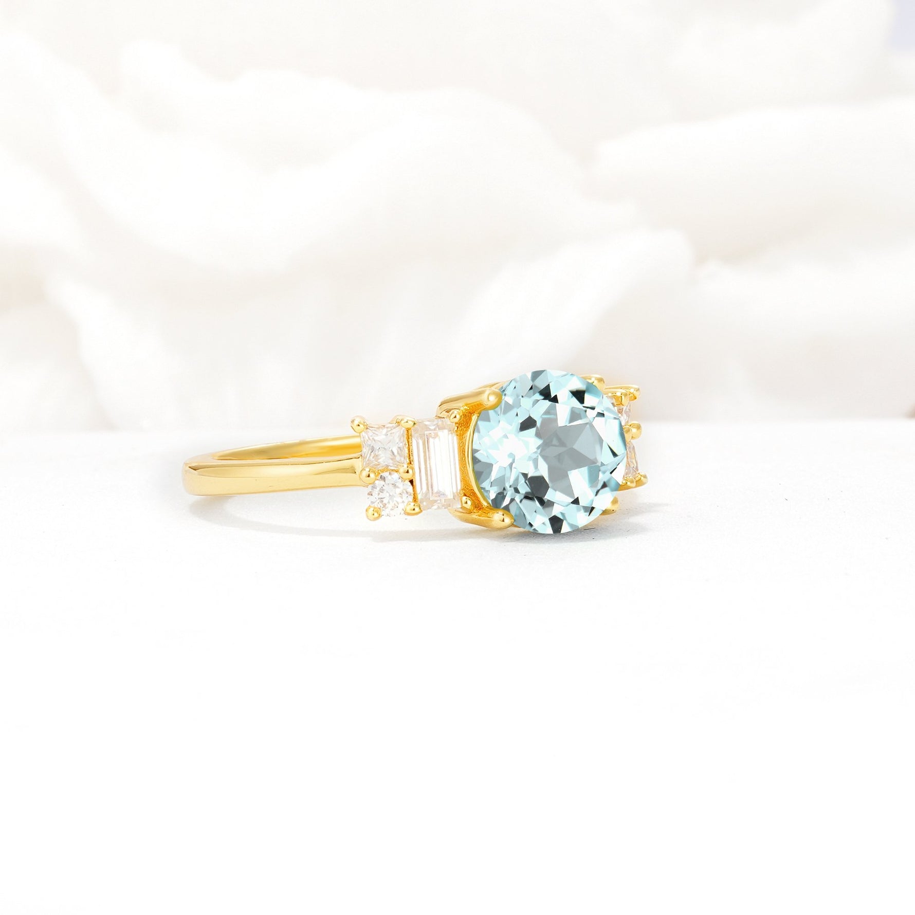 Round Cut Aquamarine Baguette Side Stone Engagement Ring - Additional view