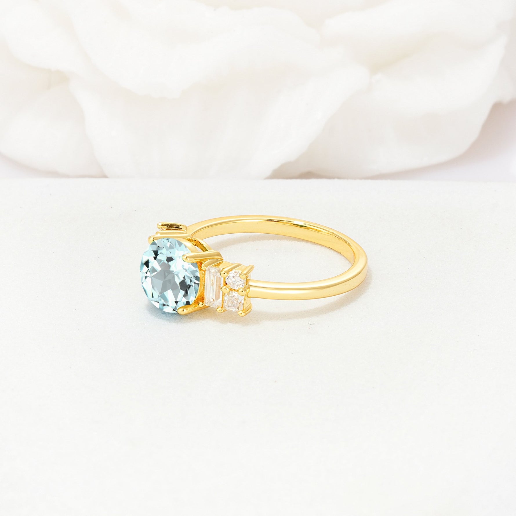 Round Cut Aquamarine Baguette Side Stone Engagement Ring - Additional view