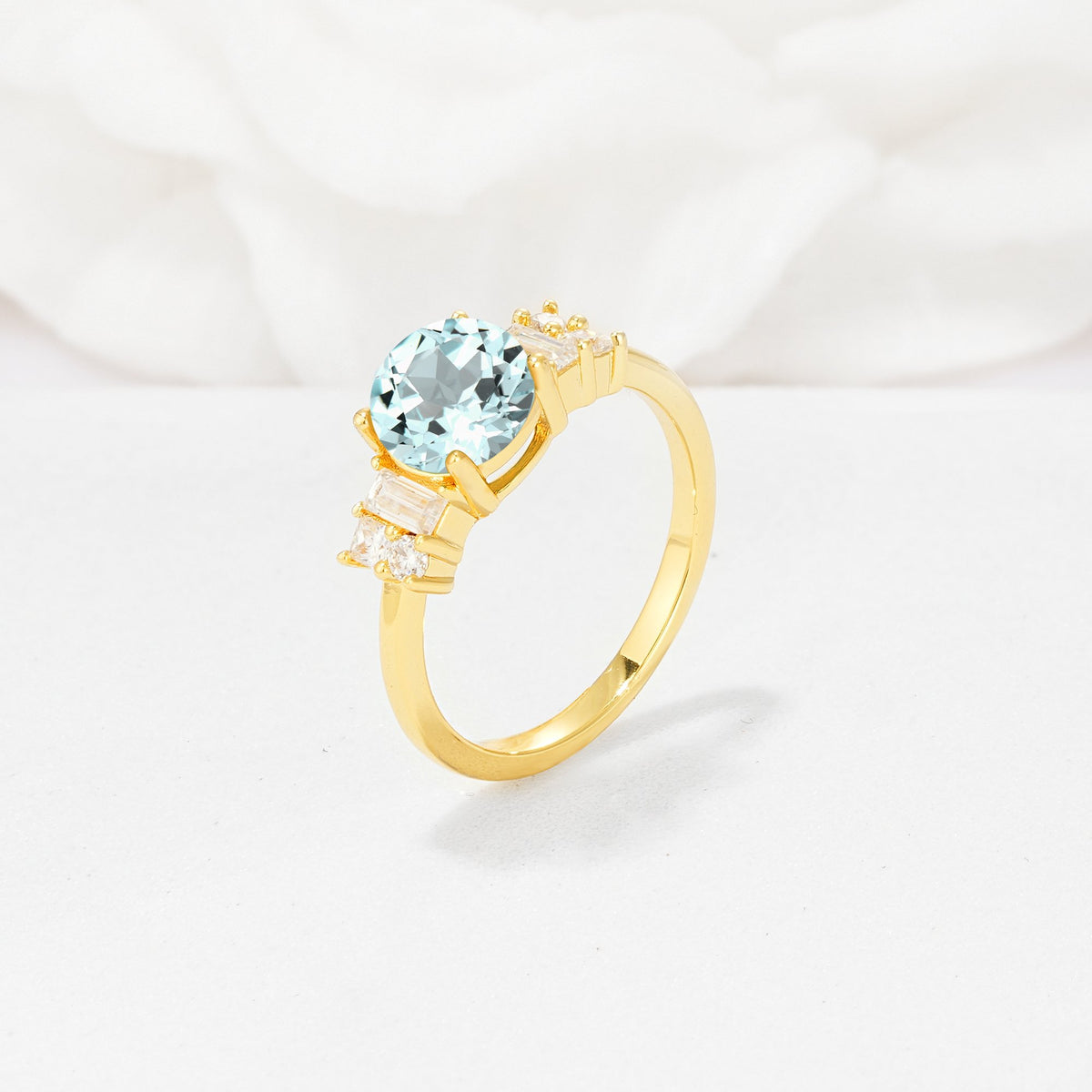 Round Cut Aquamarine Baguette Side Stone Engagement Ring - Additional view