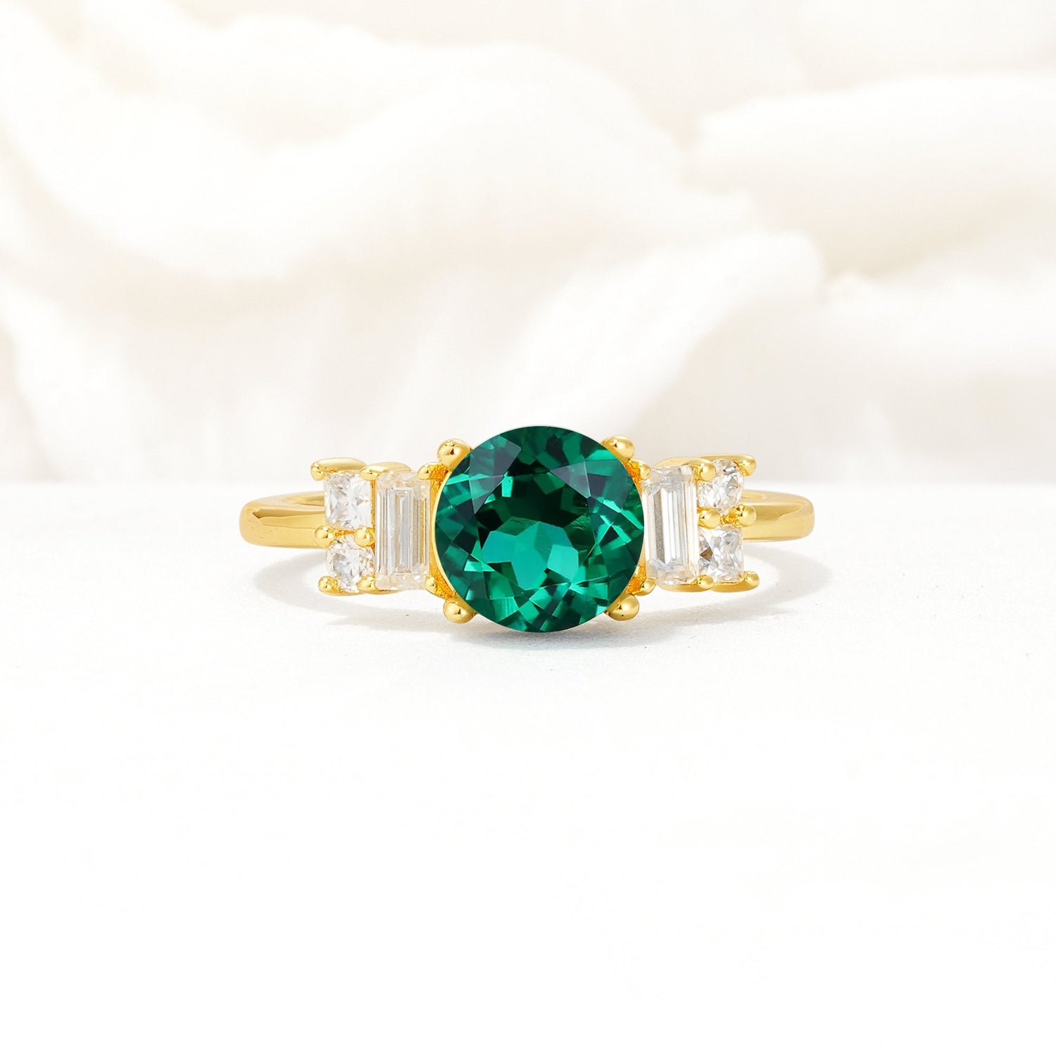 Round Cut Emerald Baguette Side Stone Engagement Ring - Additional view