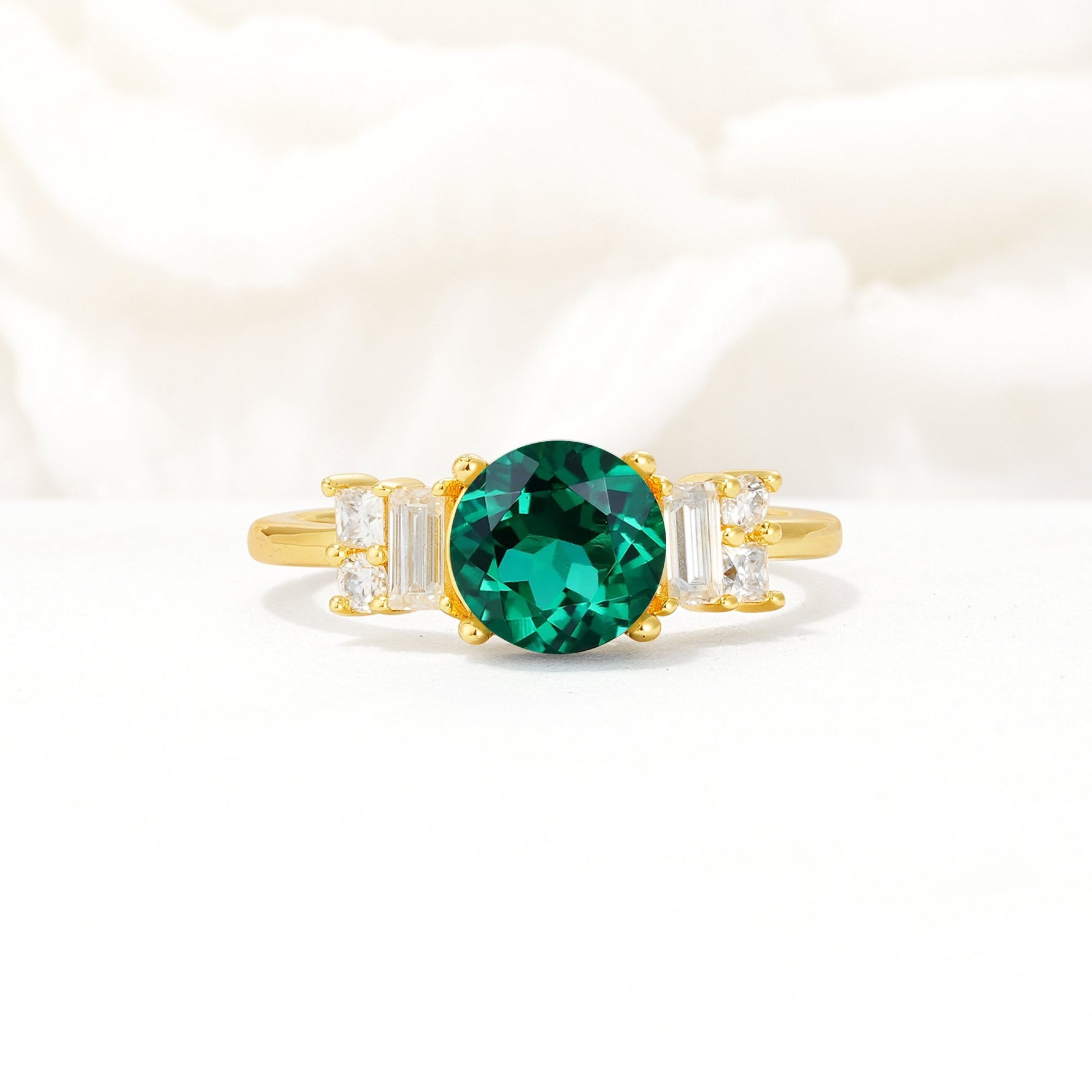 Round Cut Emerald Baguette Side Stone Engagement Ring - Additional view