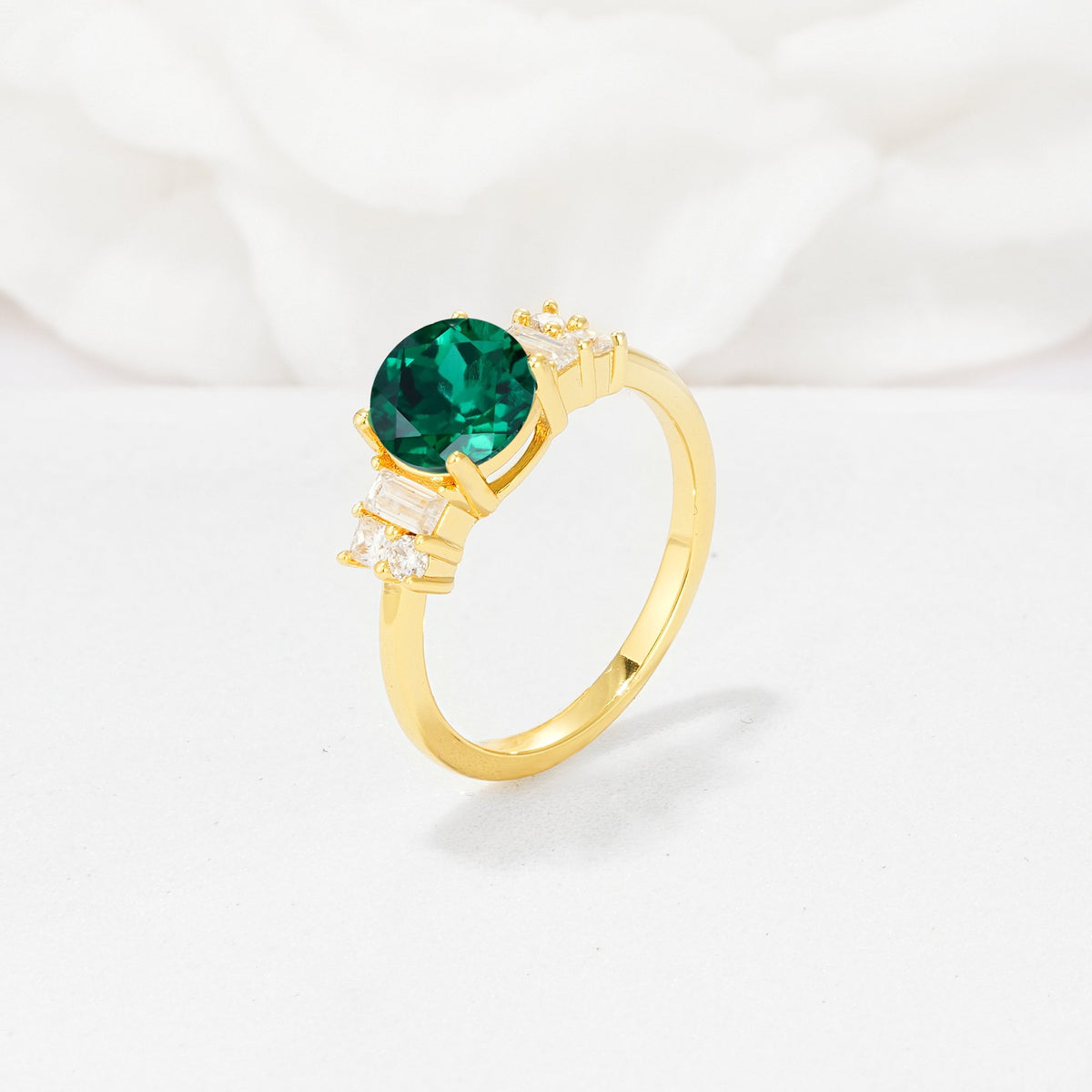 Round Cut Emerald Baguette Side Stone Engagement Ring - Additional view