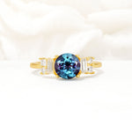 Round Cut Alexandrite Baguette Side Stone Engagement Ring - Additional view