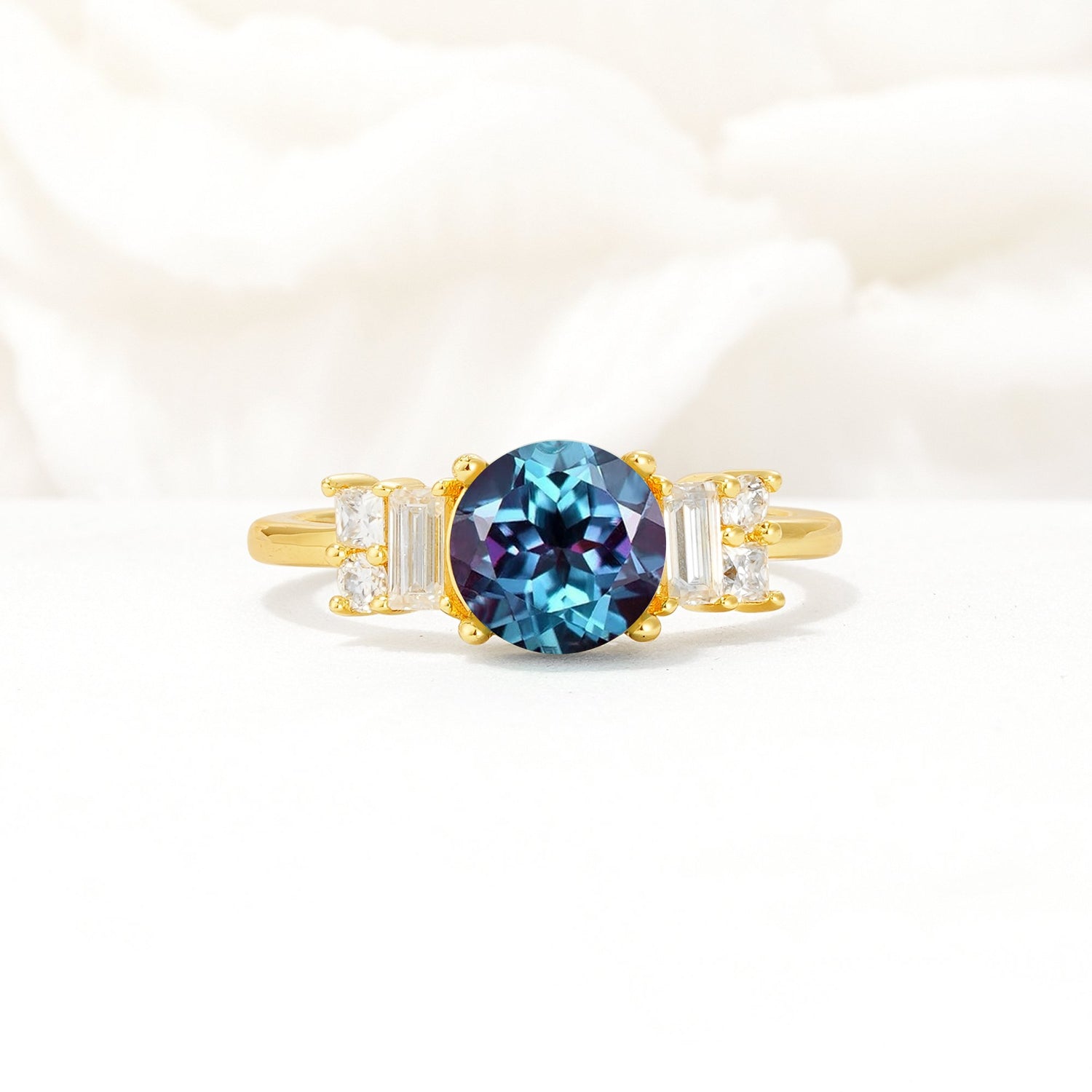 Round Cut Alexandrite Baguette Side Stone Engagement Ring - Additional view