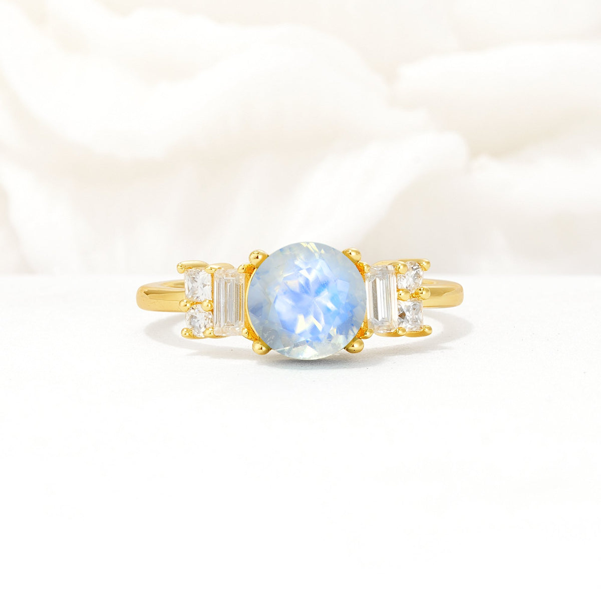 Round Cut Moonstone Baguette Side Stone Engagement Ring - Additional view