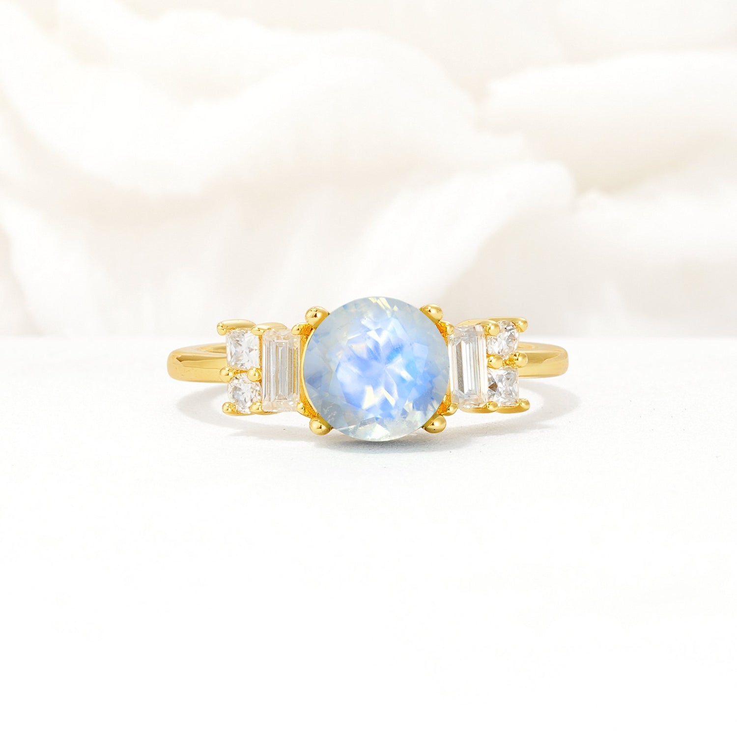 Round Cut Moonstone Baguette Side Stone Engagement Ring - Additional view