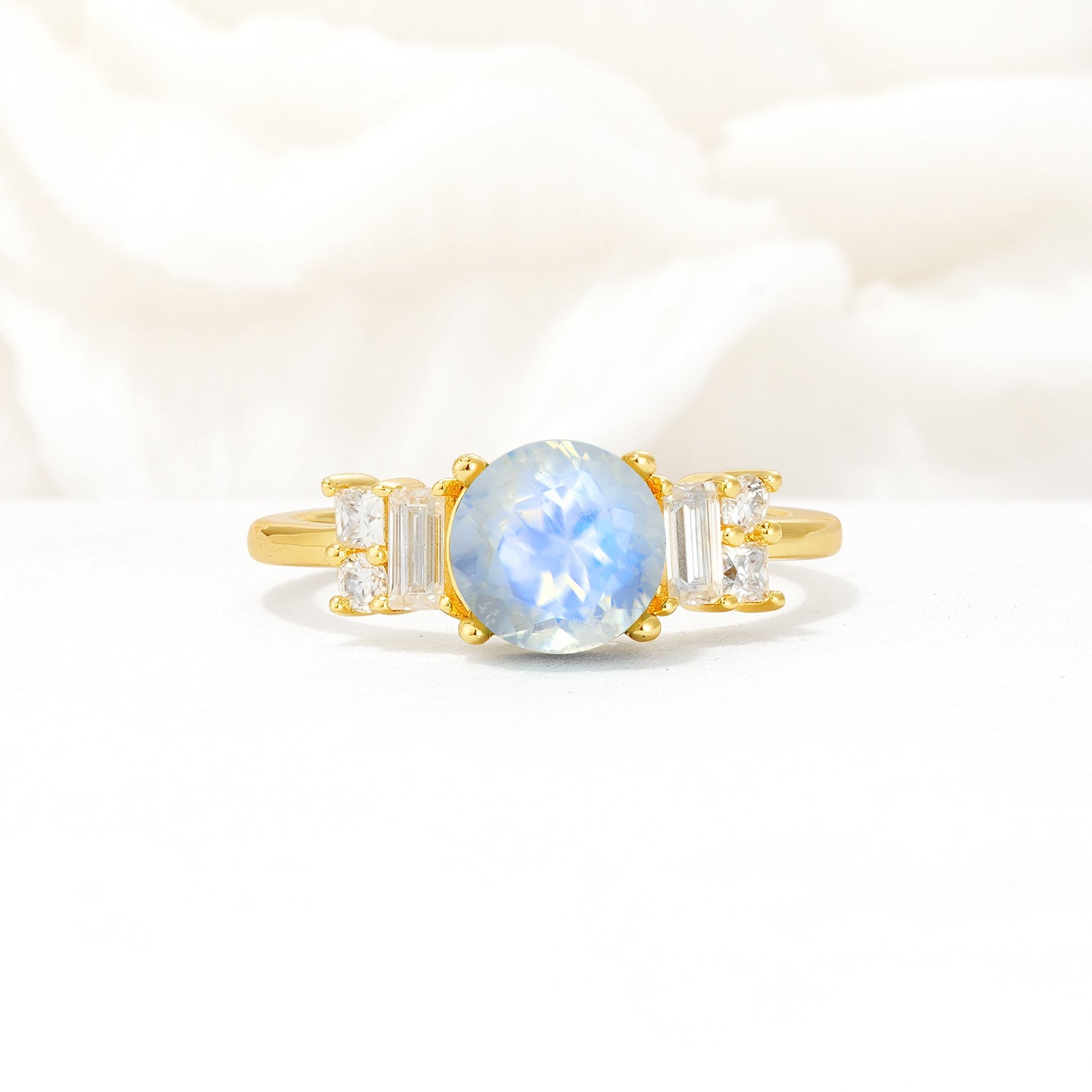 Round Cut Moonstone Baguette Side Stone Engagement Ring - Additional view