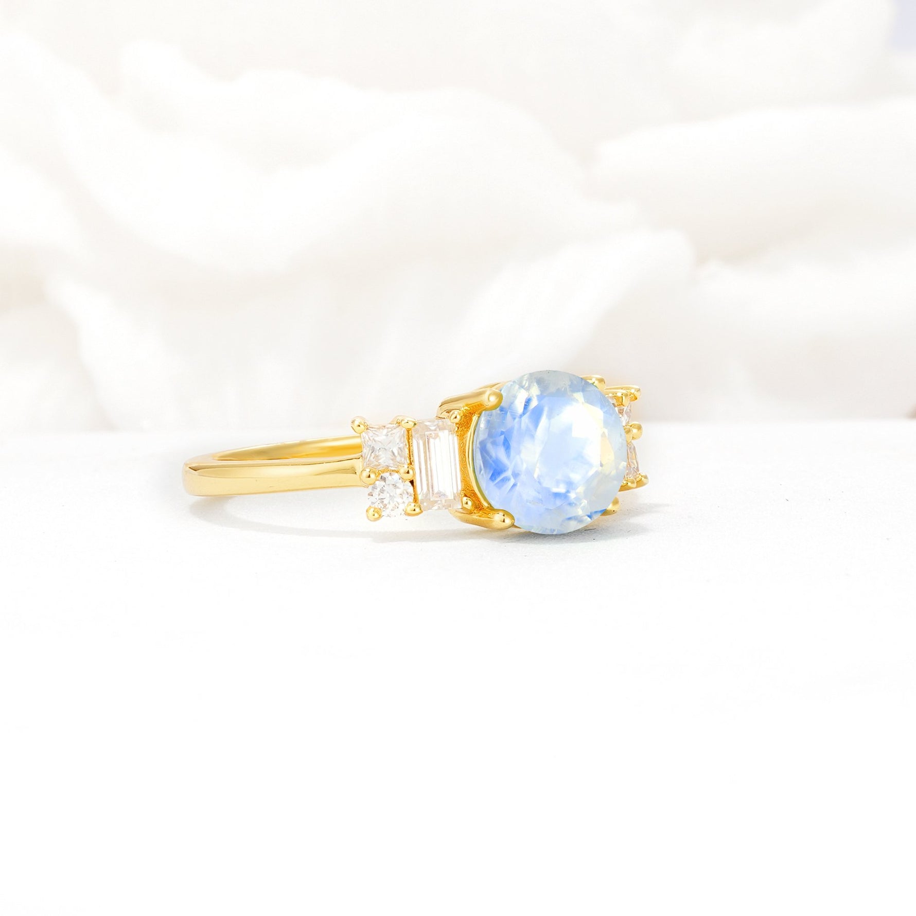Round Cut Moonstone Baguette Side Stone Engagement Ring - Additional view