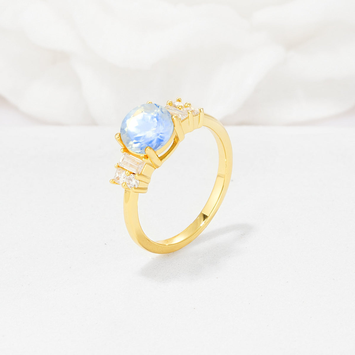 Round Cut Moonstone Baguette Side Stone Engagement Ring - Additional view