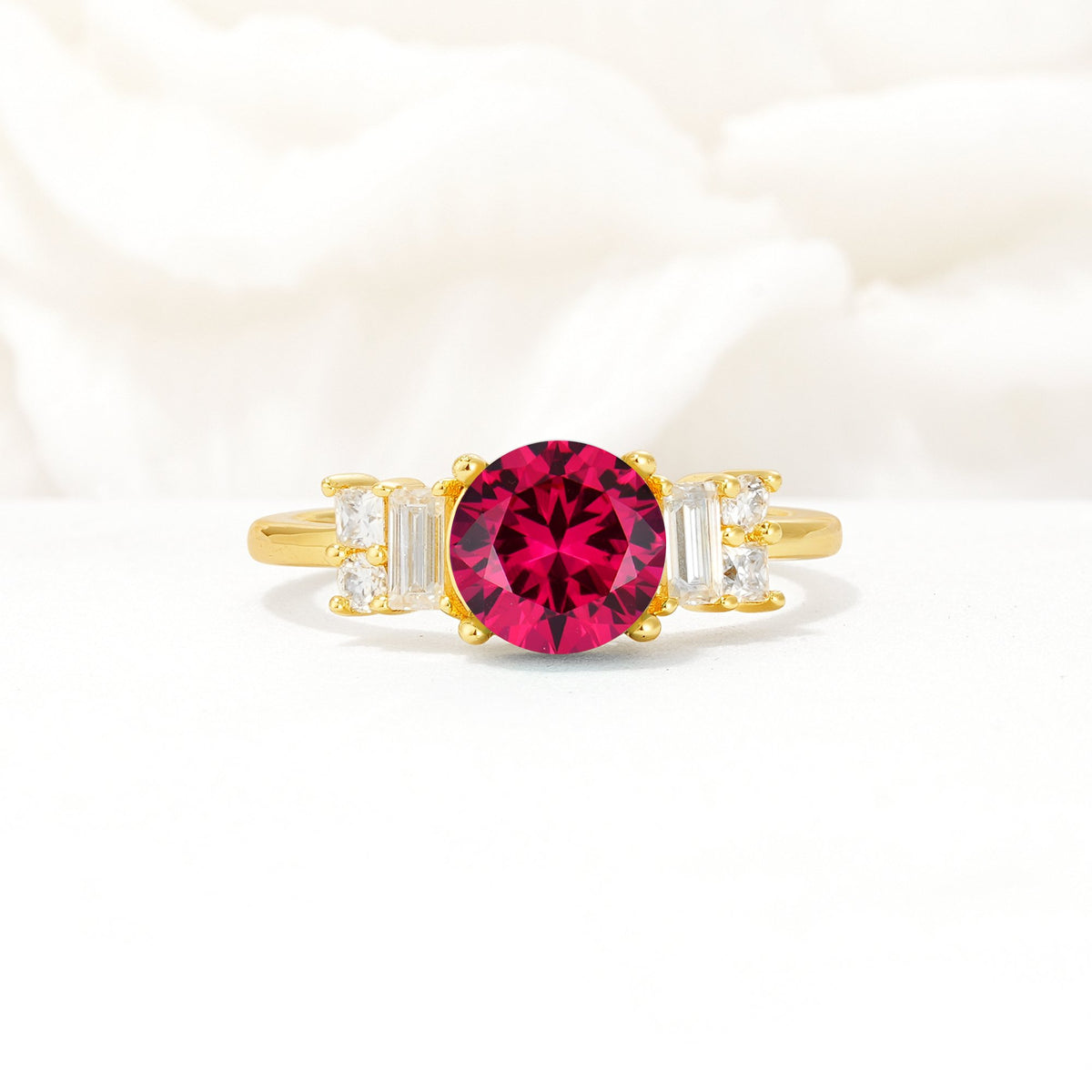 Round Cut Ruby Baguette Side Stone Engagement Ring - Additional view