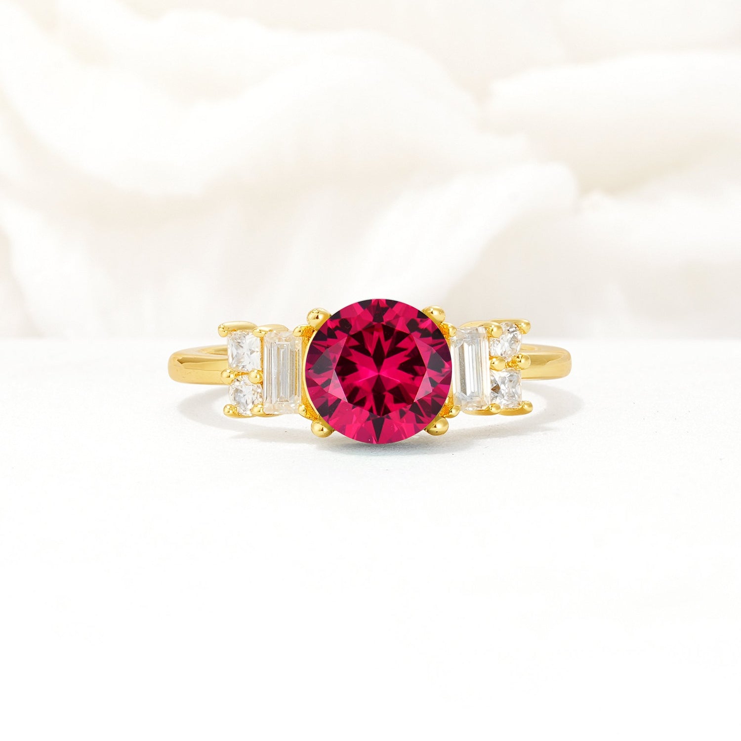 Round Cut Ruby Baguette Side Stone Engagement Ring - Additional view