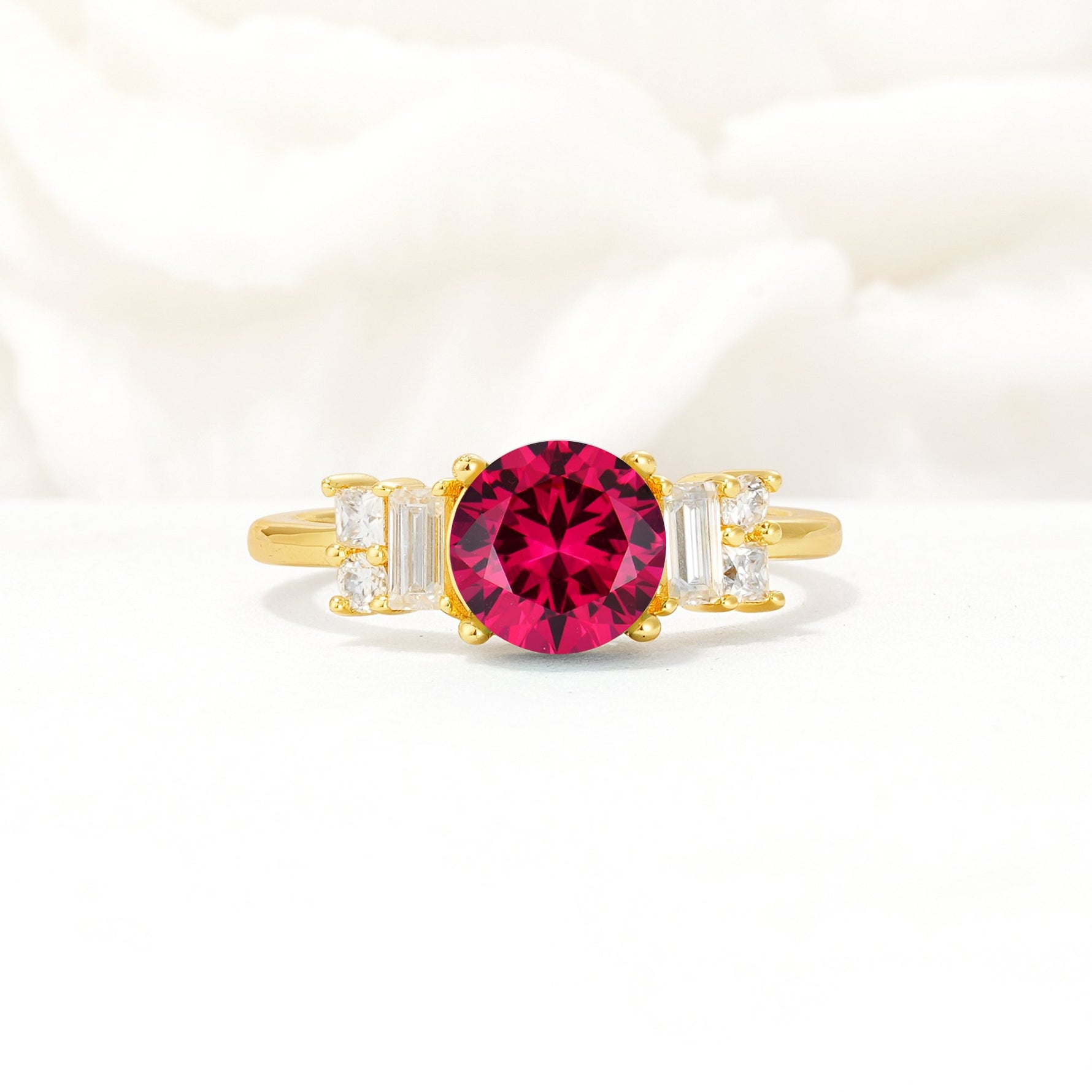 Round Cut Ruby Baguette Side Stone Engagement Ring - Additional view