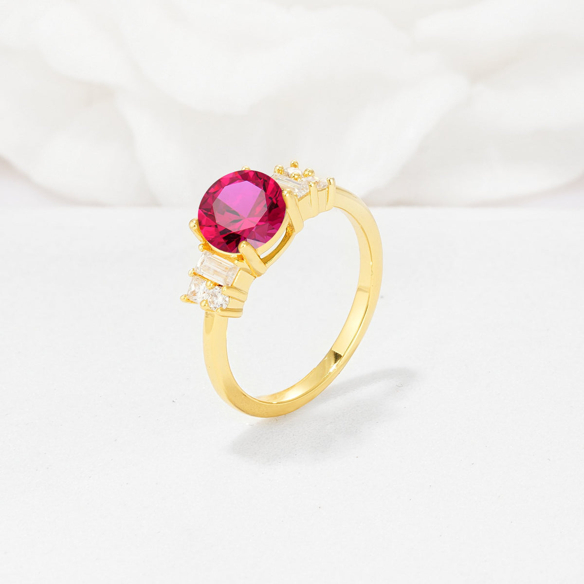 Round Cut Ruby Baguette Side Stone Engagement Ring - Additional view