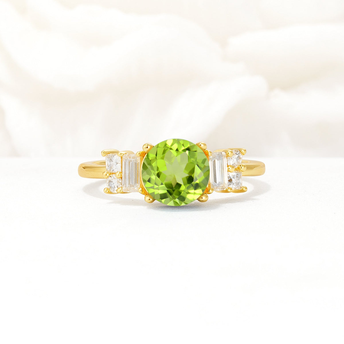 Round Cut Peridot Baguette Side Stone Engagement Ring - Additional view