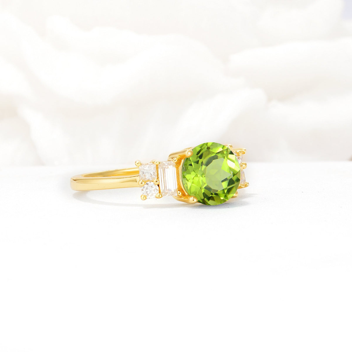 Round Cut Peridot Baguette Side Stone Engagement Ring - Additional view